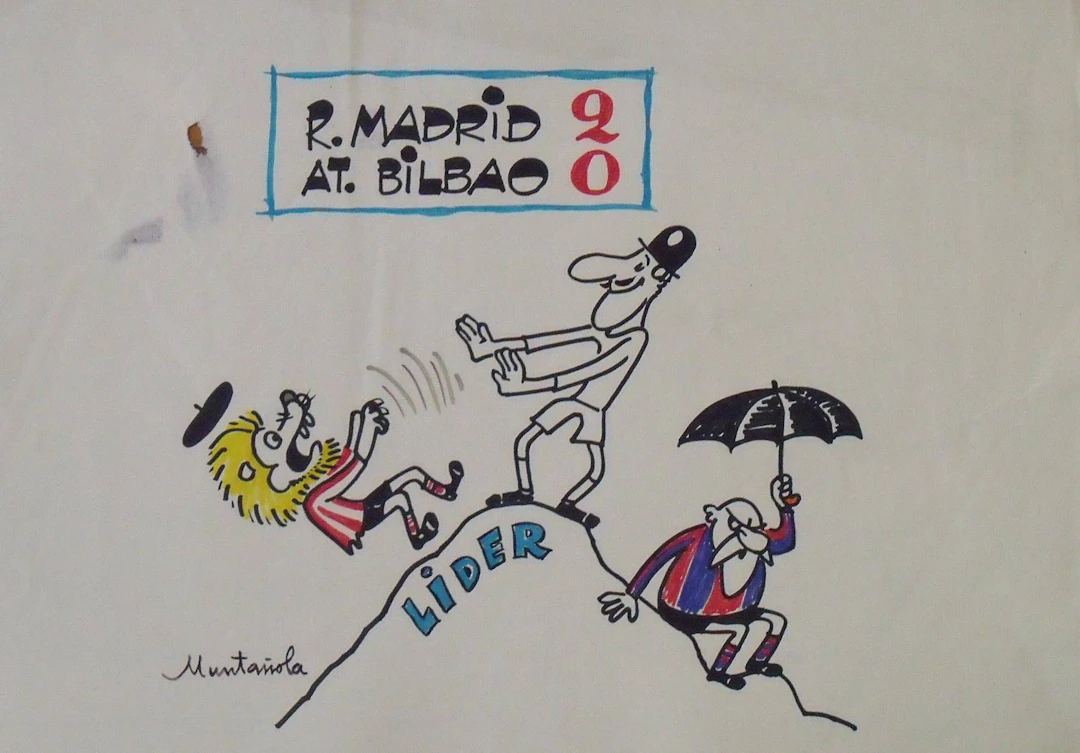 Joaquim Muntañola. Marker drawing “R Madrid 2 At. Bilbao 0”. Signed