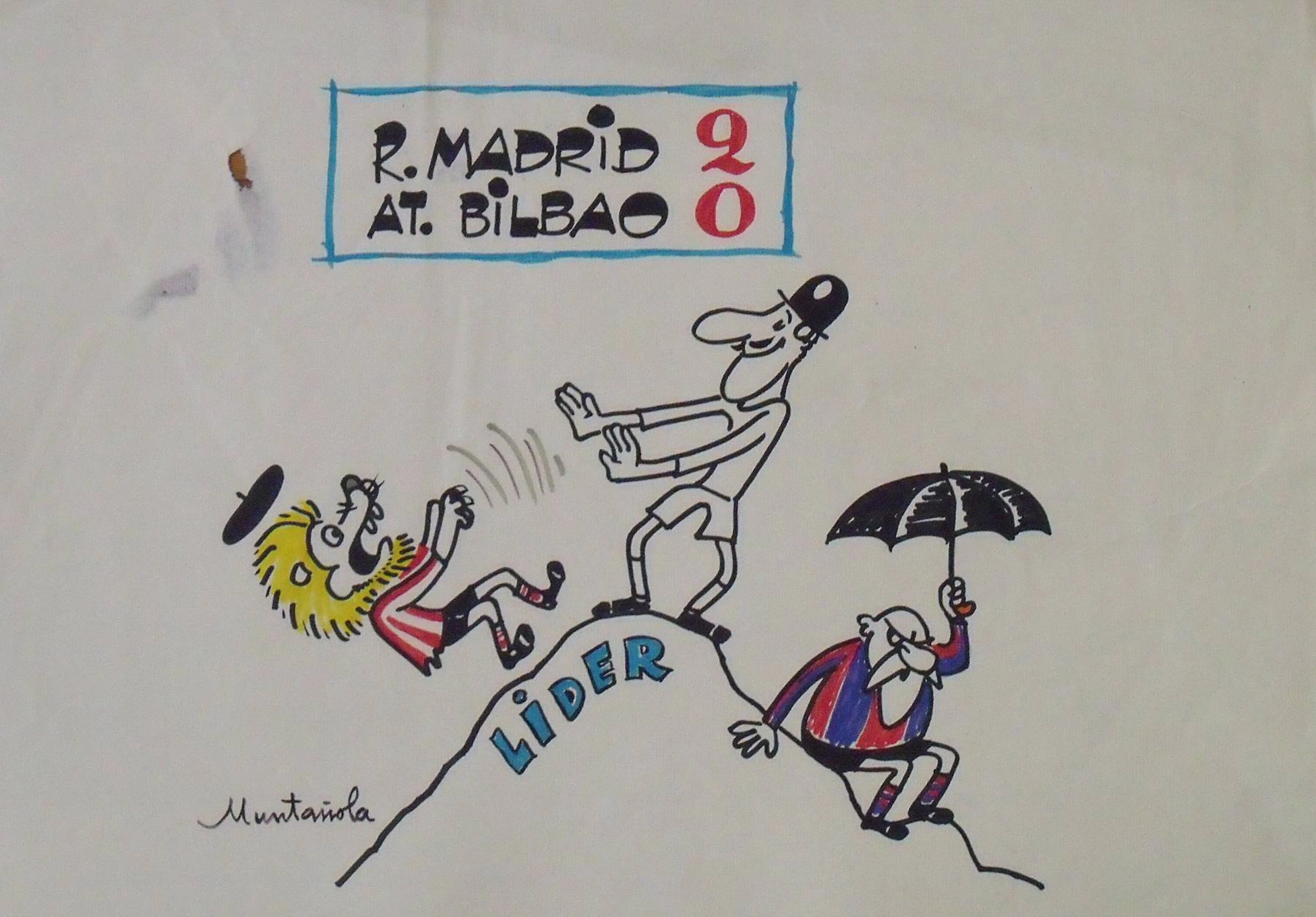 Joaquim Muntañola. Marker drawing “R Madrid 2 At. Bilbao 0”. Signed