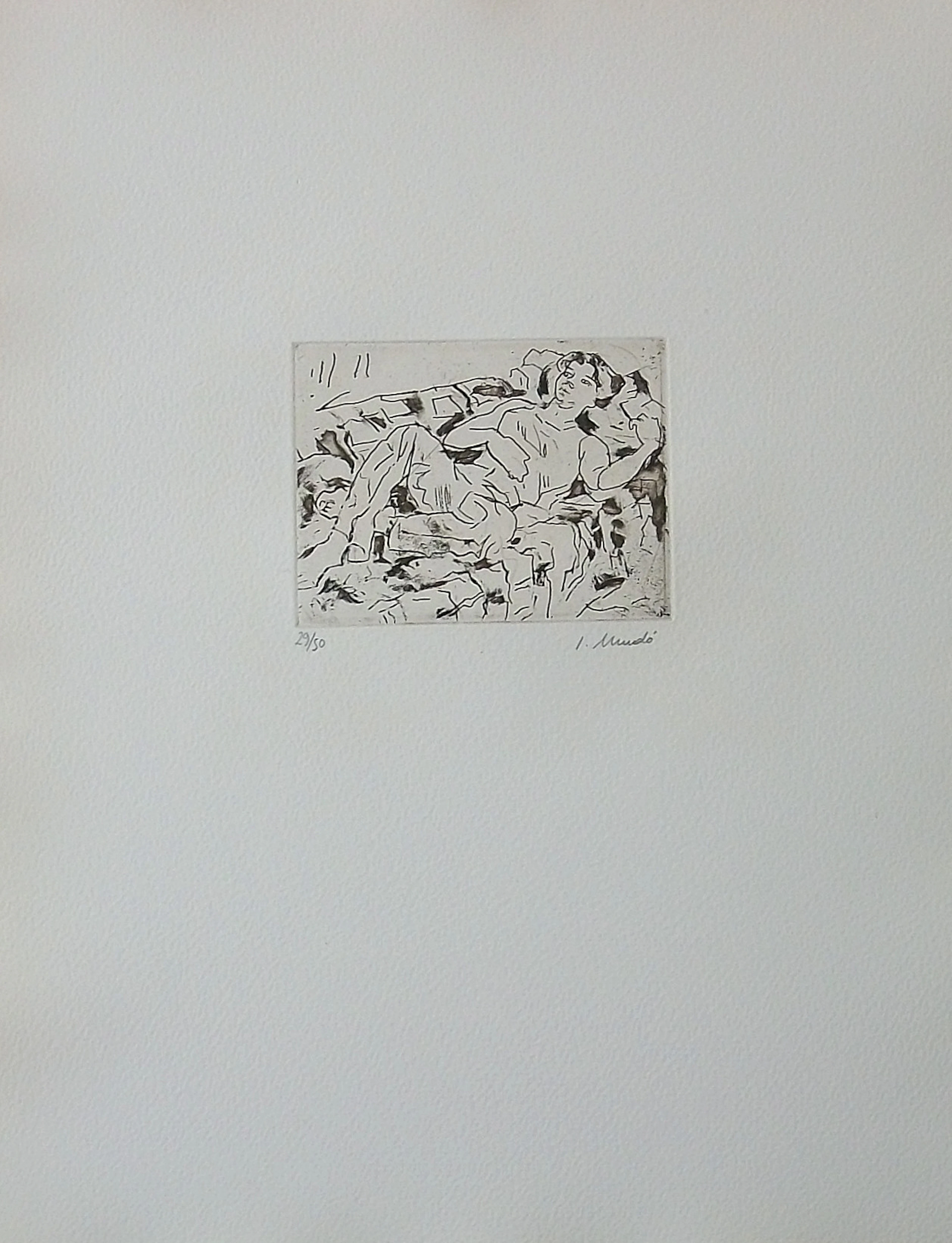 Ignasi Mundó. Etching "Reclining Woman". Hand-signed. Numbered 29/50.