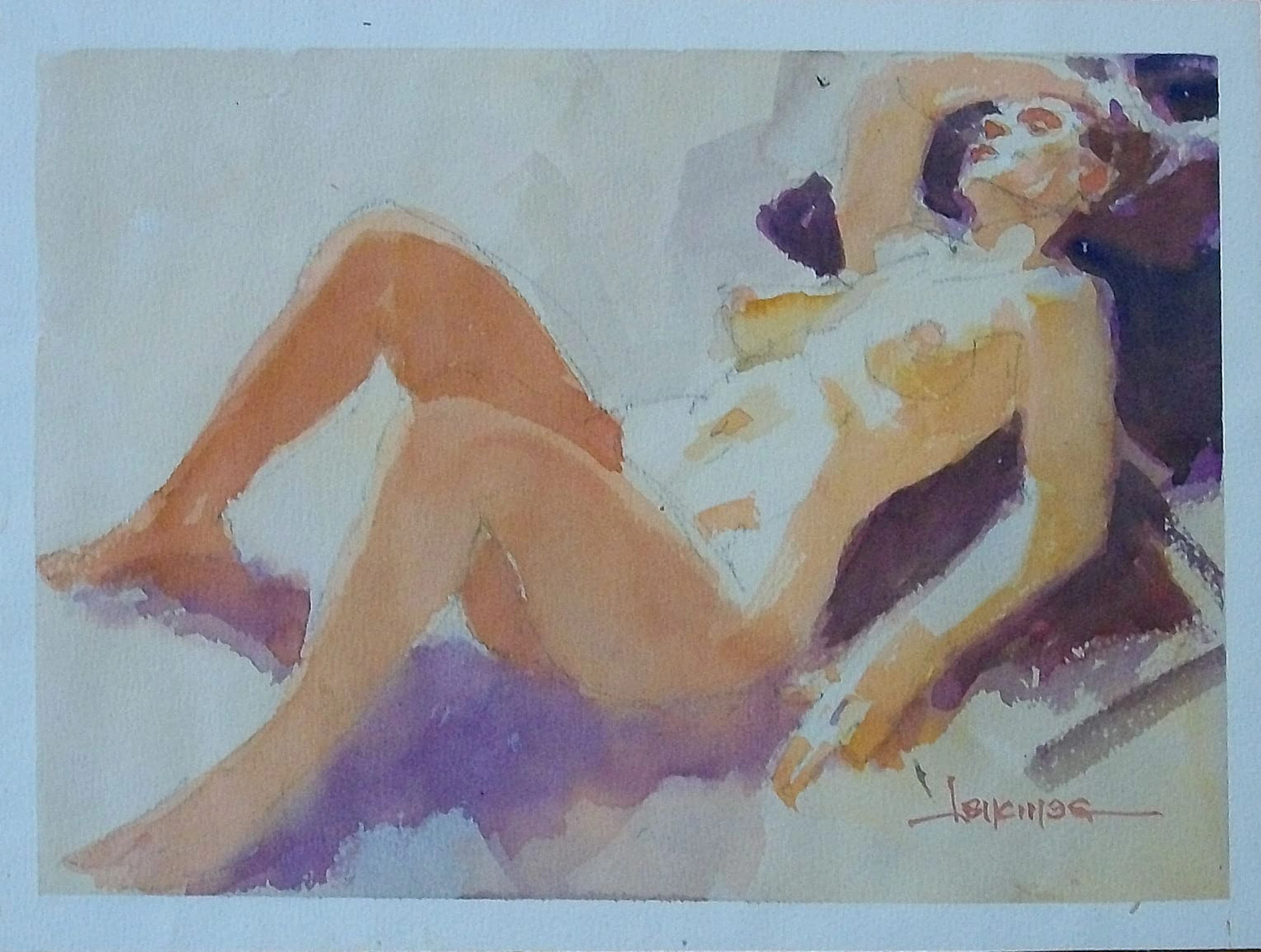 Carlos Enrique Lencinas Gómez. Watercolor on paper. “Female Nude”.