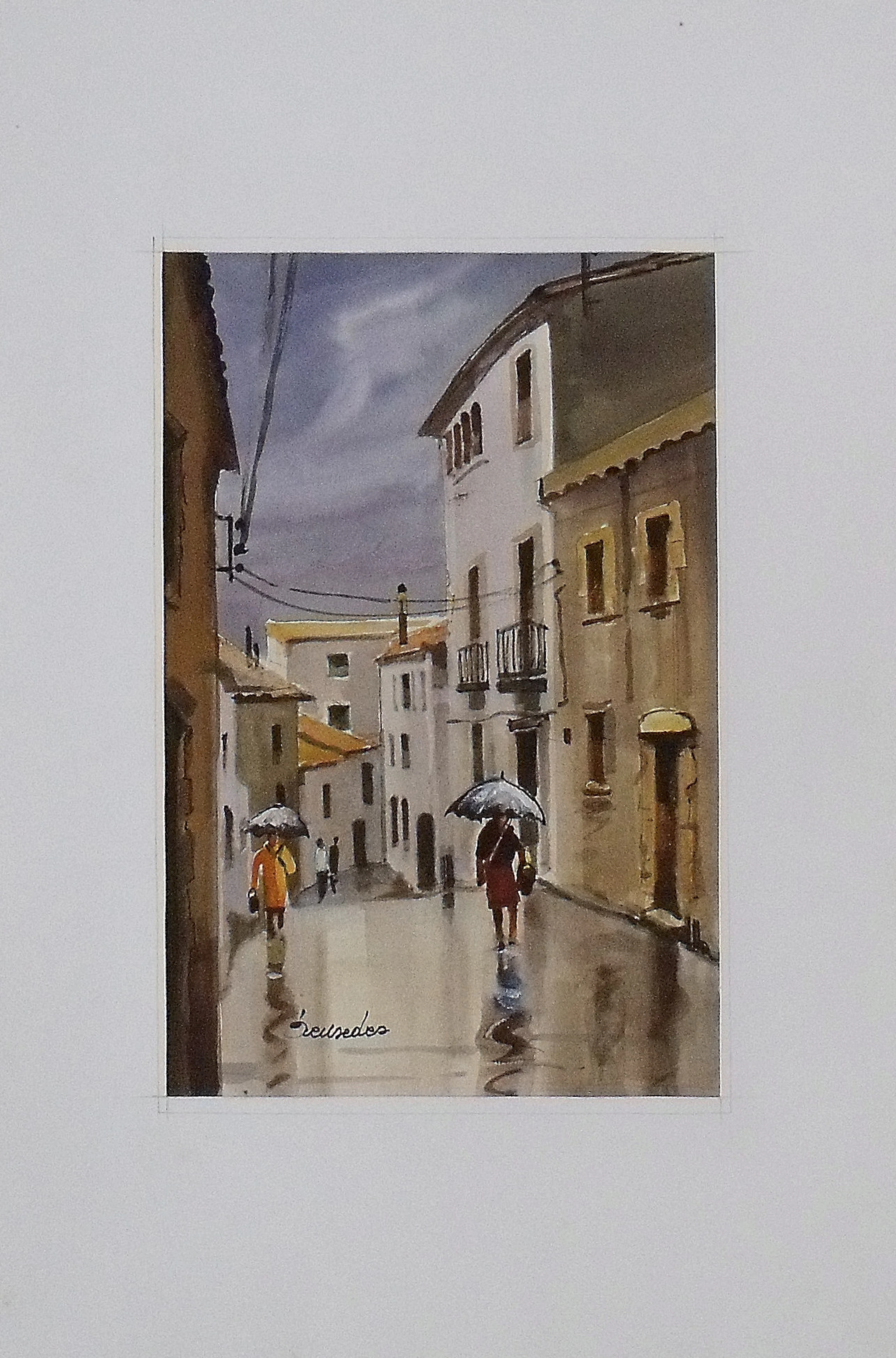Beusedes or Bensedes. Watercolor on paper. "The rain in the village."