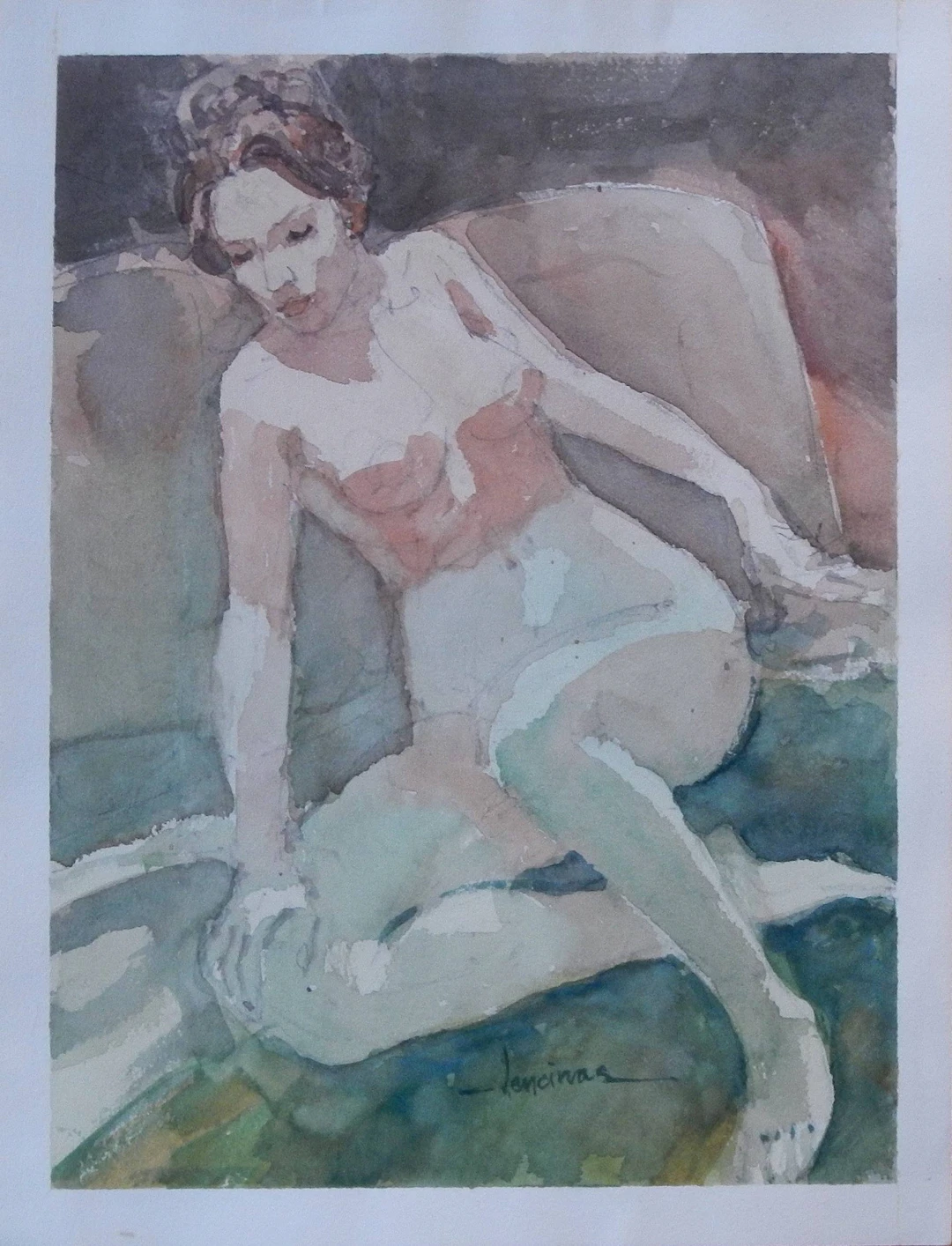 Carlos Enrique Lencinas Gómez. Watercolor on paper. “Female Nude”.
