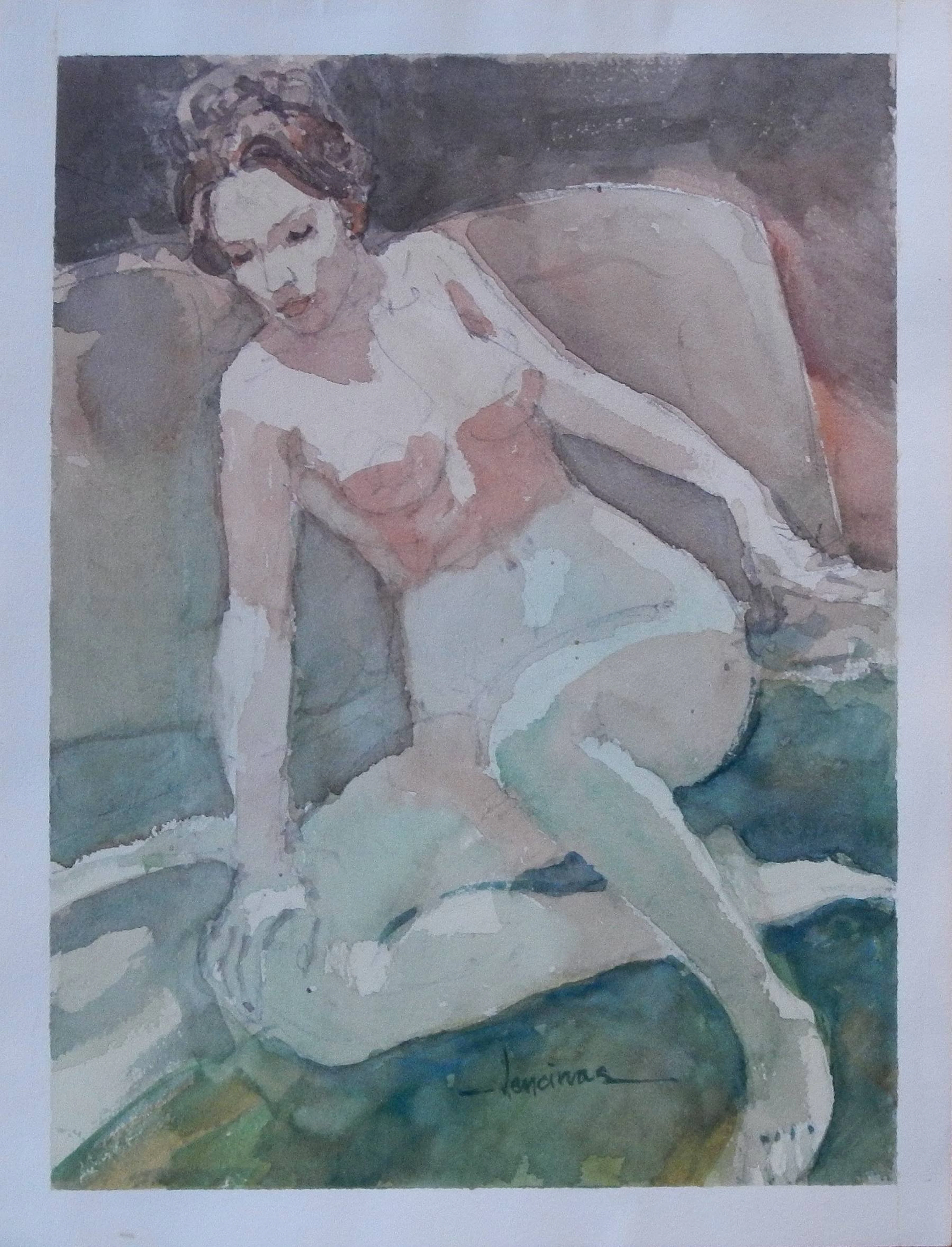 Carlos Enrique Lencinas Gómez. Watercolor on paper. “Female Nude”.