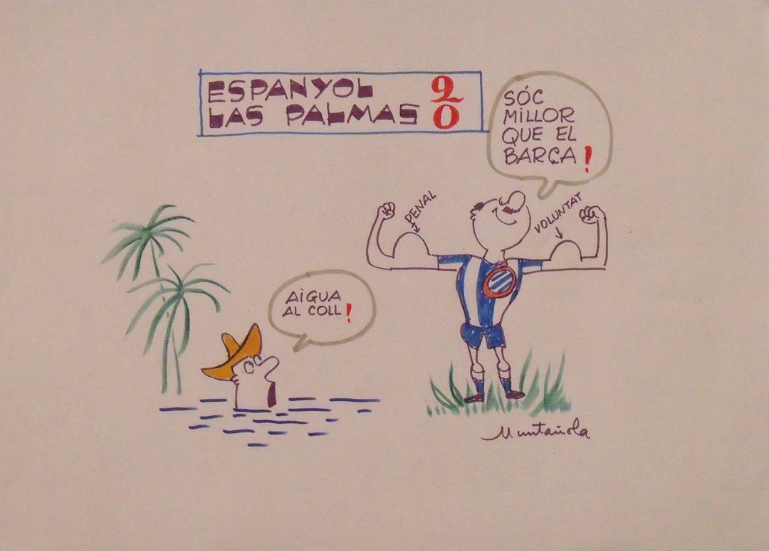 Joaquim Muntañola. Marker drawing “Espanyol 2 Las Palmas 0”. Hand-signed.