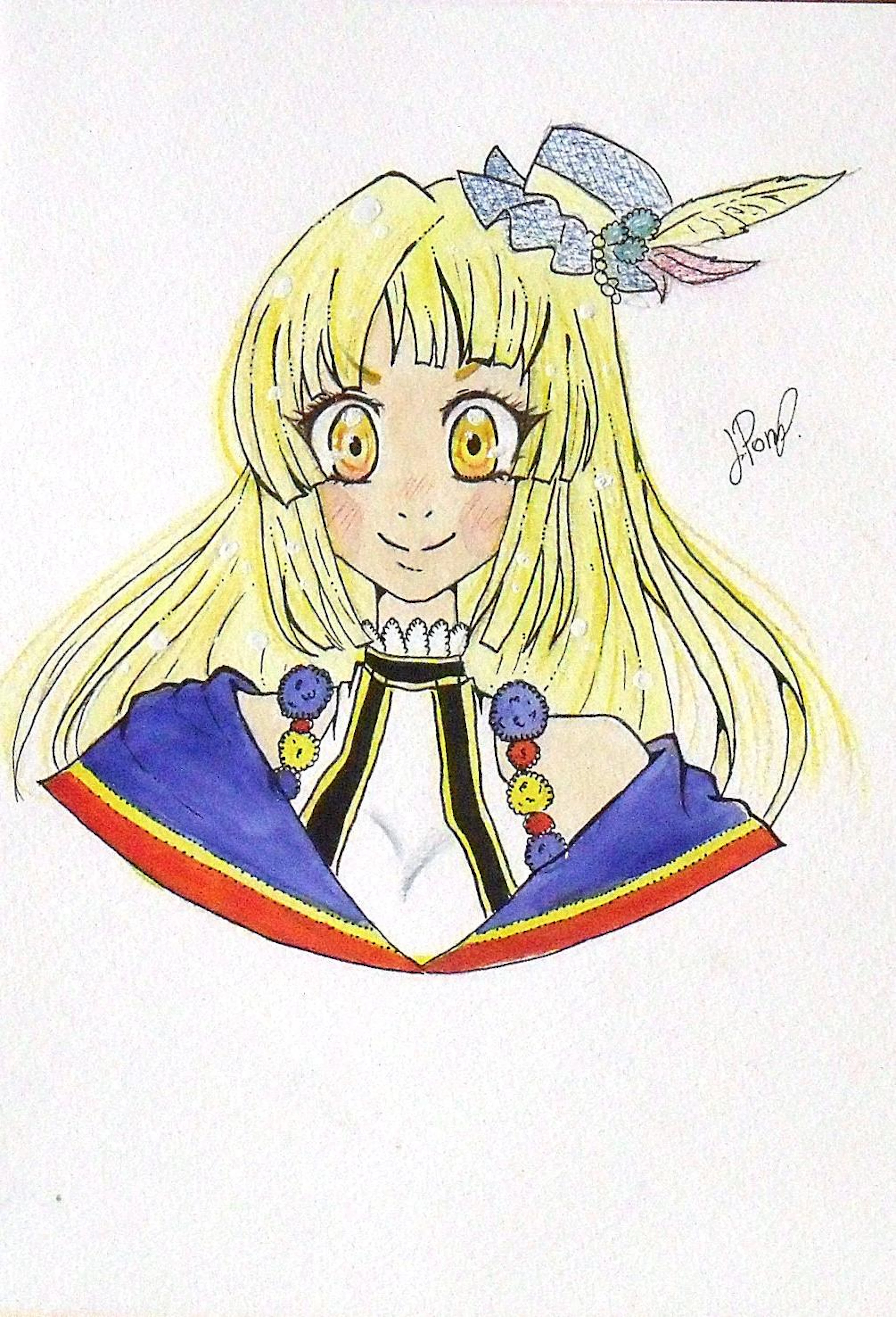 JÚLIA PONS PALLÀS. ANIME-STYLE DRAWING. INK AND WATERCOLOR. HAND-SIGNED.