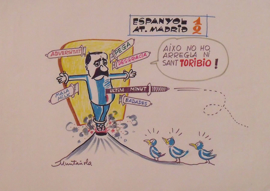 Joaquim Muntañola. Marker drawing “Espanyol 1 At. Madrid 2”. Signed