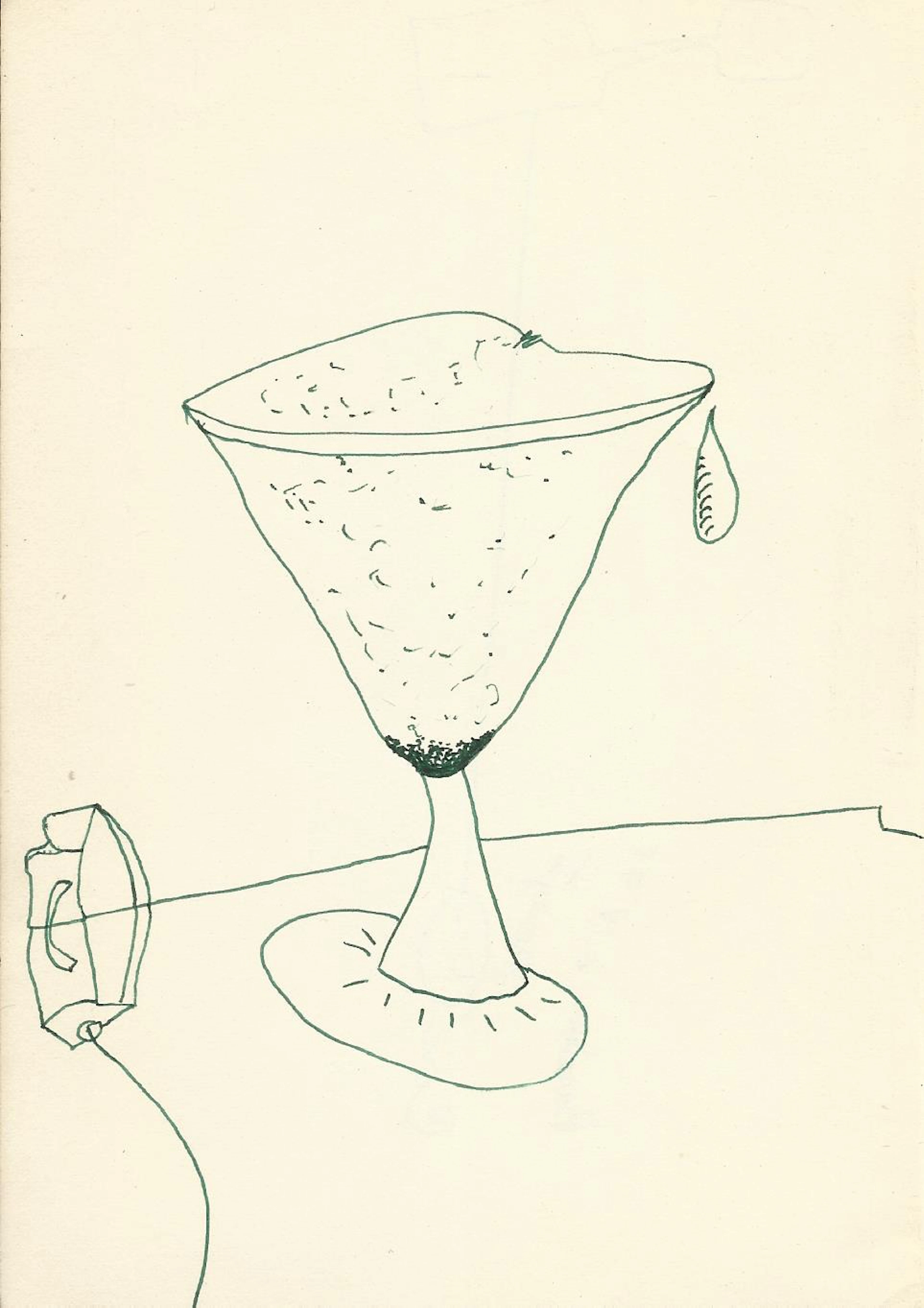 Antonio Beneyto. Ink drawing on paper. "Drink and drop." Signed on