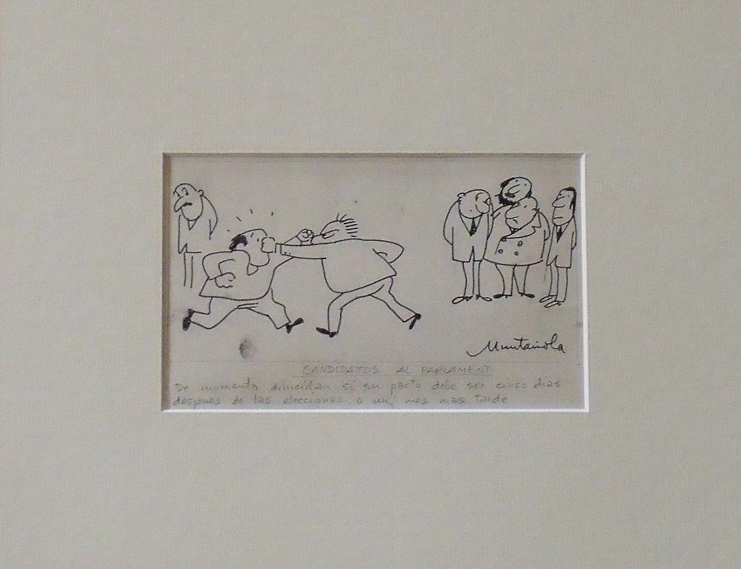 Joaquim Muntañola. Ink drawing. ”Candidates for Parliament”. Hand signed.
