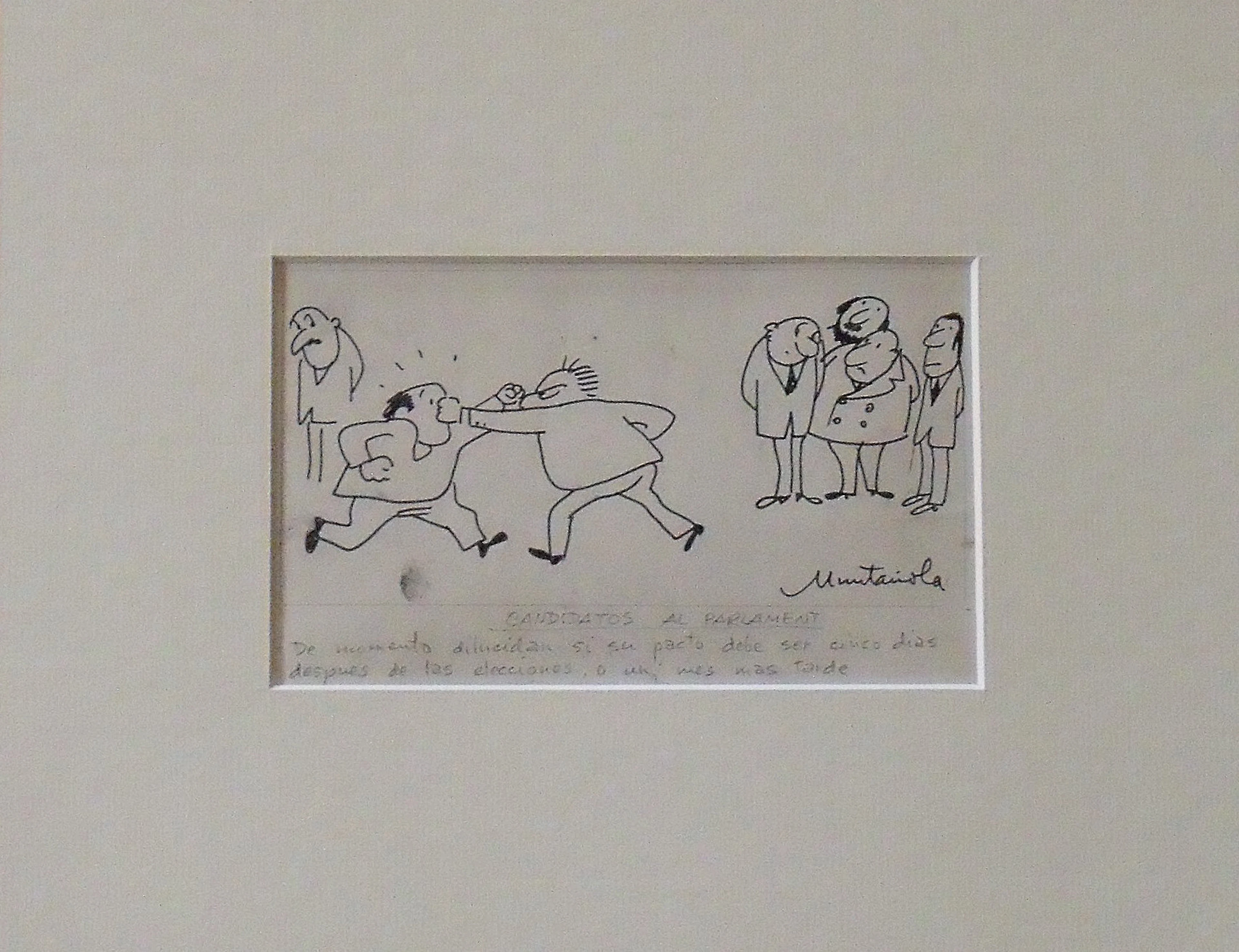 Joaquim Muntañola. Ink drawing. ”Candidates for Parliament”. Hand signed.