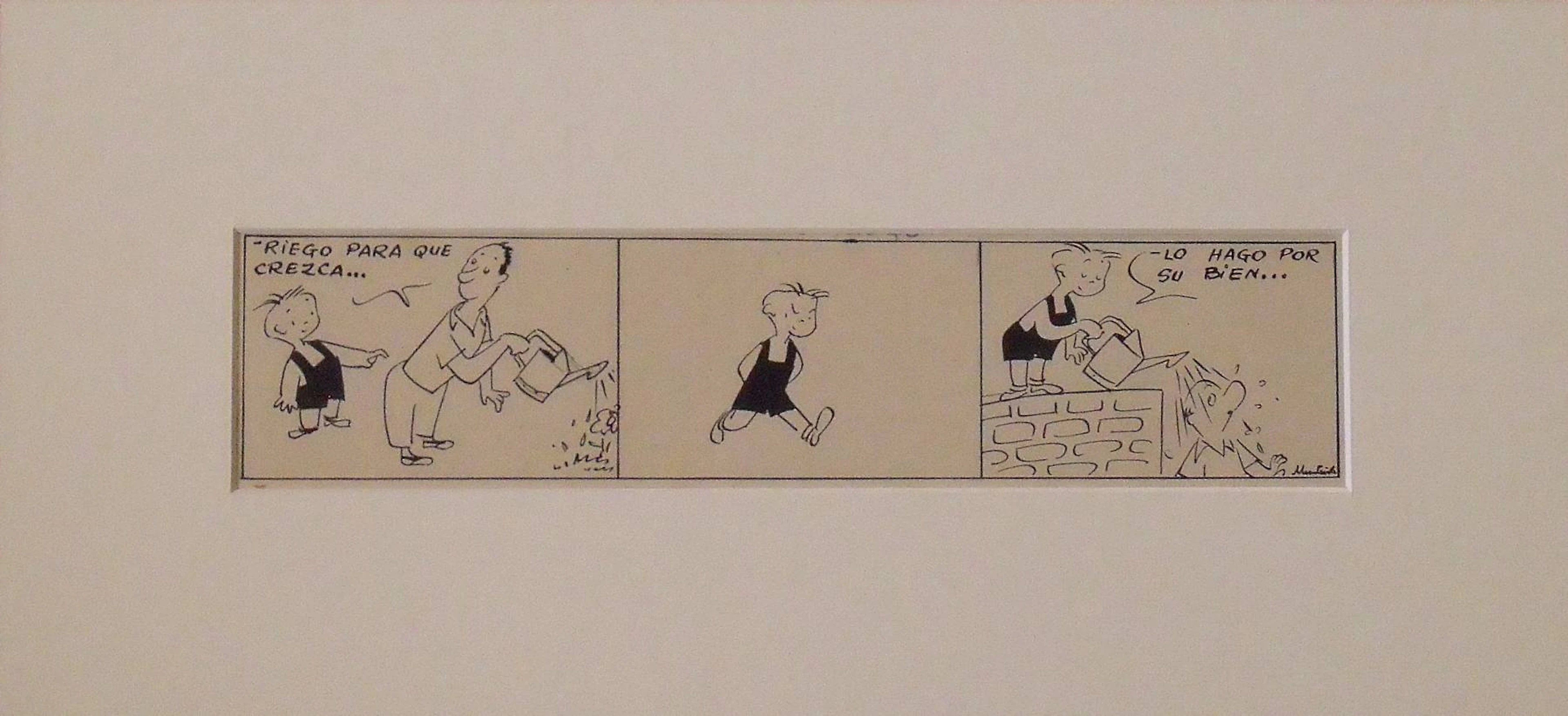 Joaquim Muntañola. Ink drawing "Irrigation". Hand signed. Vignette