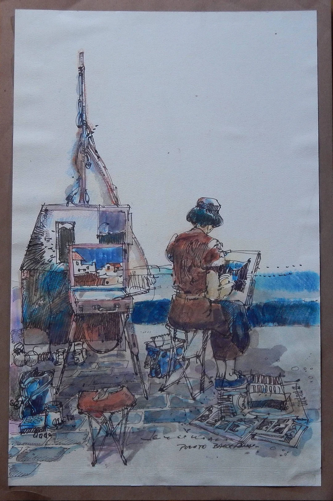 Carlos Enrique Lencinas Gómez. Watercolor and ink on paper. “Port