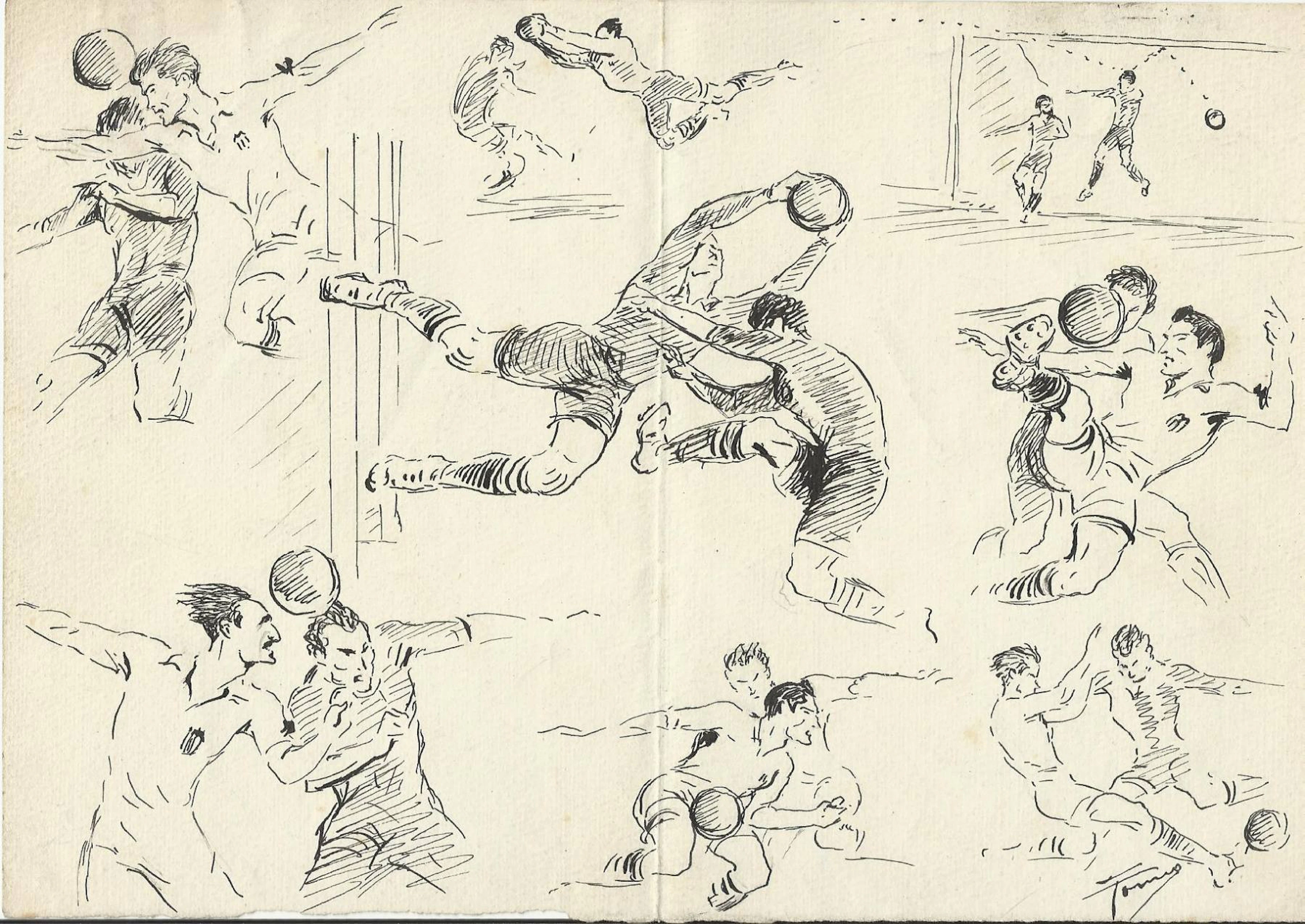 Federico Tormo Monzó. Ink drawing. Valencia C.F. 1940s. Football.