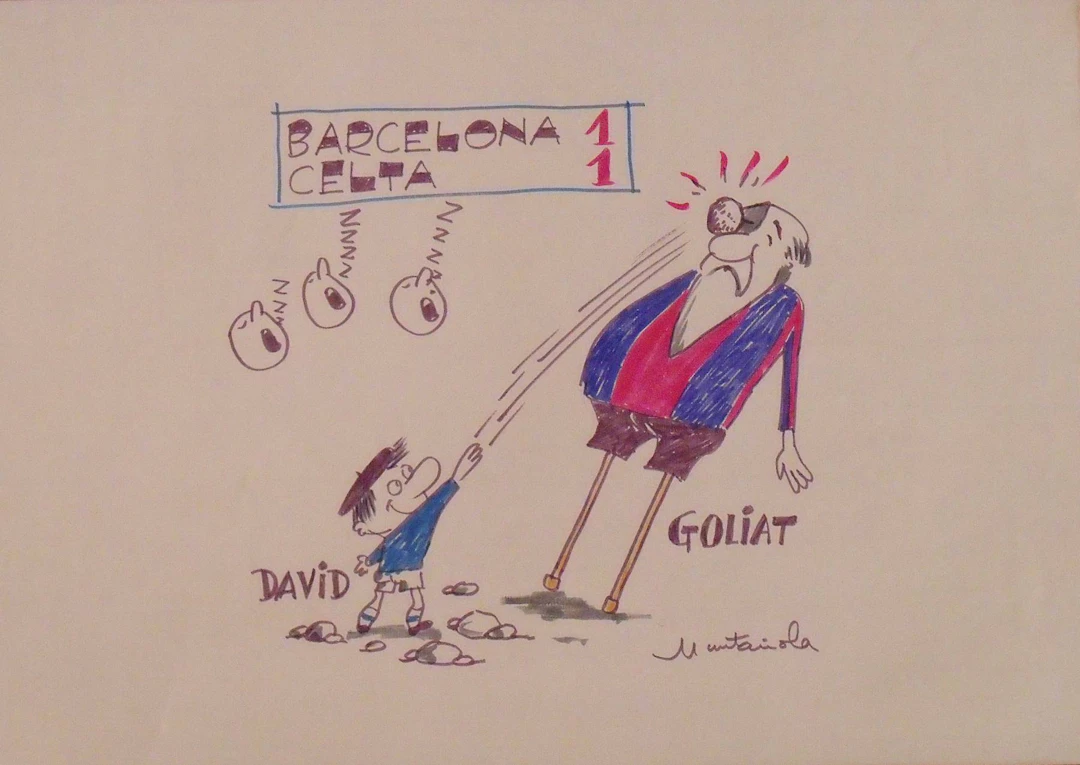 Joaquim Muntañola. Marker drawing “Barcelona 1 Celta 1” Signed by