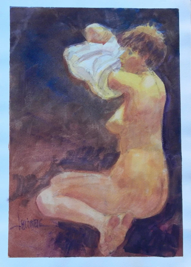 Carlos Enrique Lencinas Gómez. Watercolor on paper. “Female Nude and