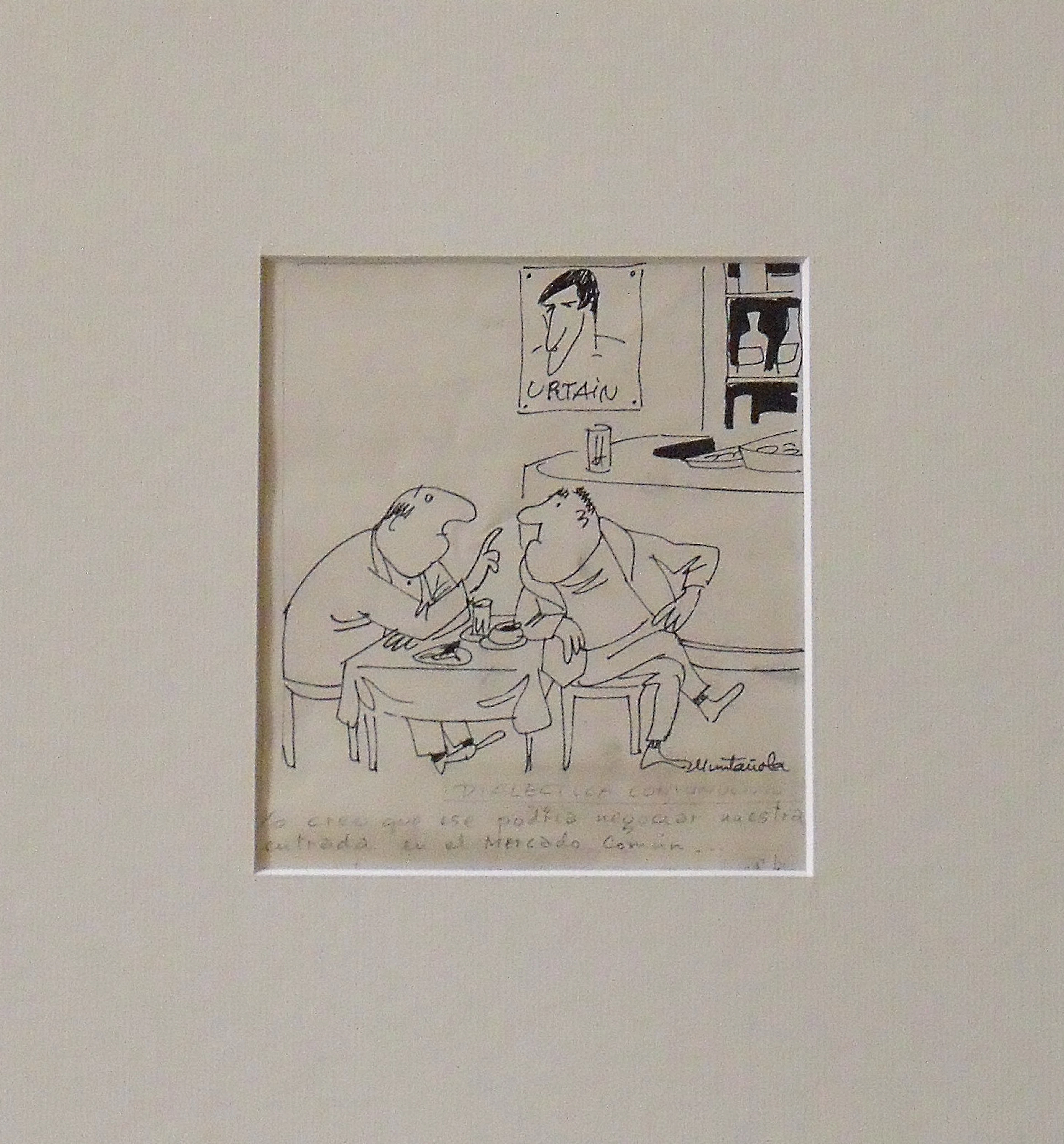 Joaquim Muntañola. Ink drawing. ”Blunt dialectic. Urtain.” Hand signed.