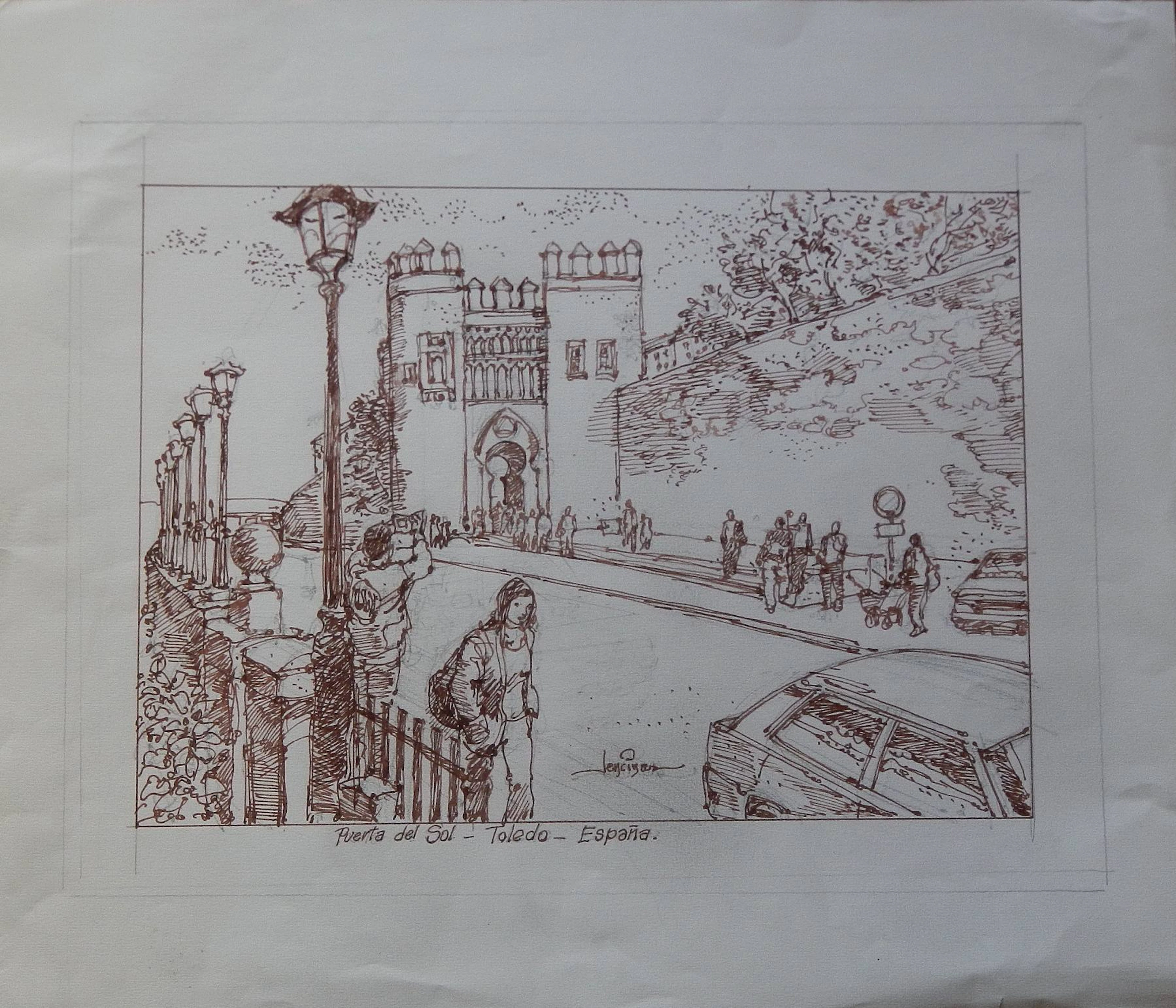 Carlos Enrique Lencinas Gómez. Ink on paper. “Puerta del Sol. Toledo”.