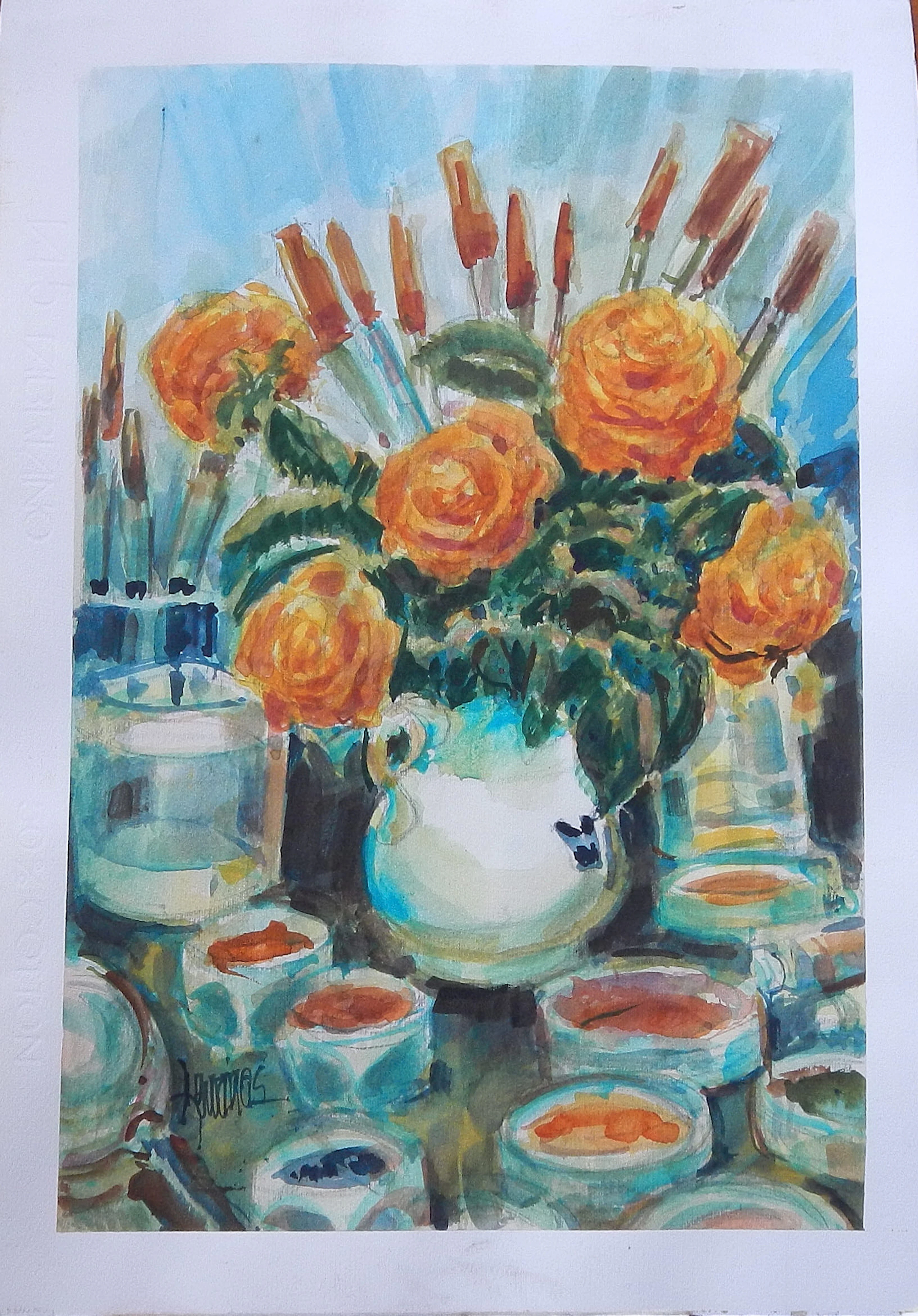 Carlos Enrique Lencinas Gómez. Watercolor on paper. “Vase with orange