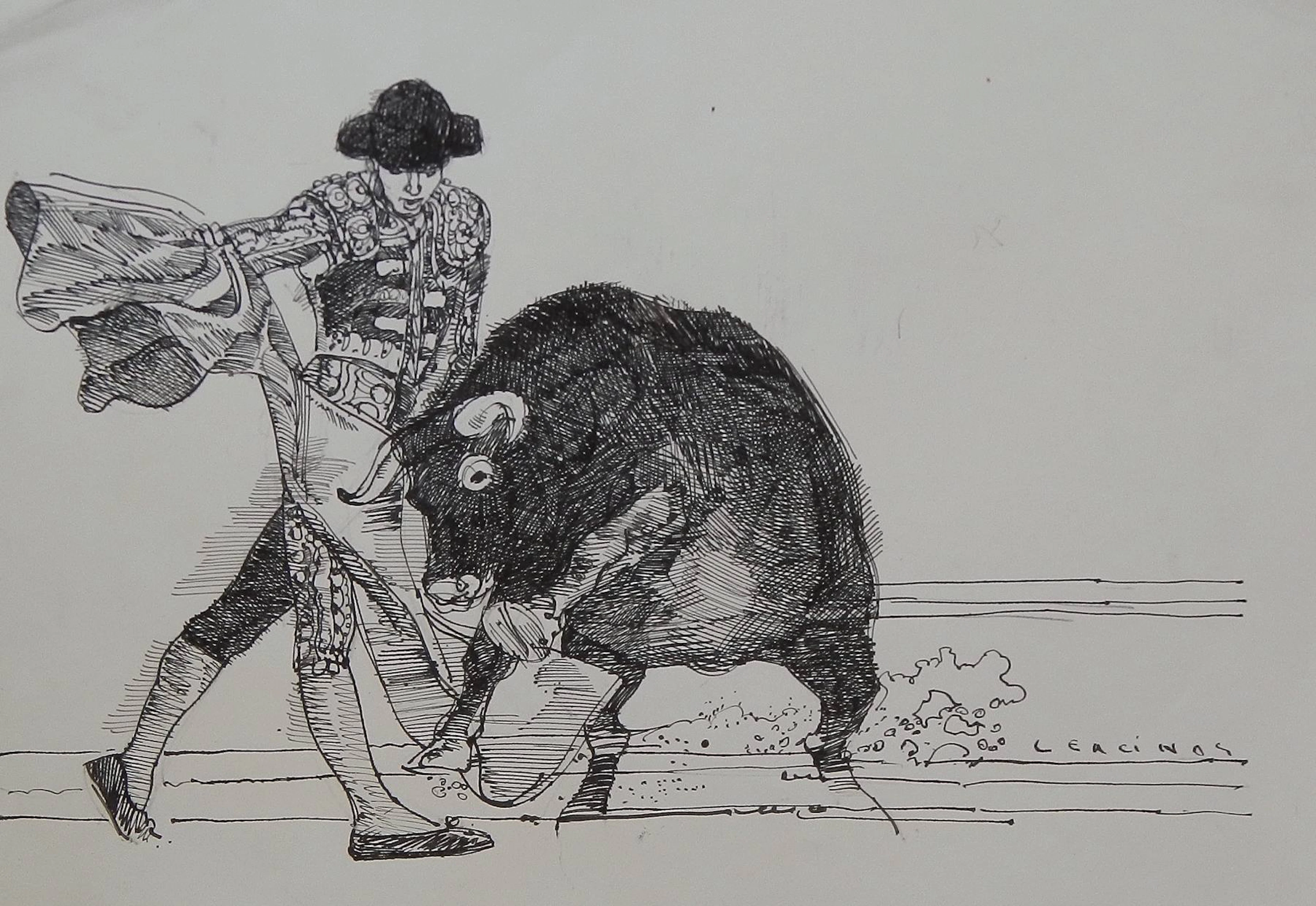 Carlos Enrique Lencinas Gómez. Ink on paper. “Bullfighter with cape