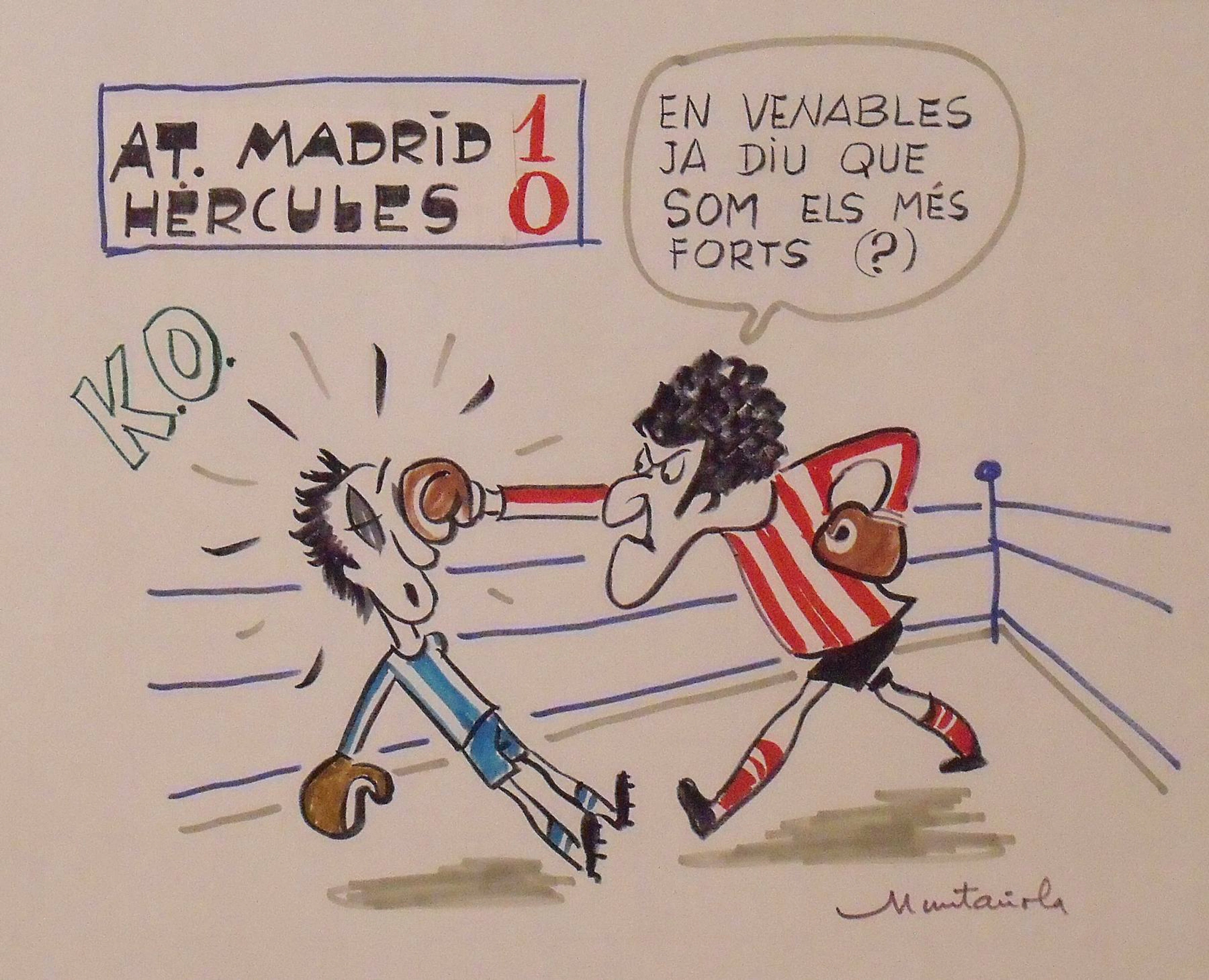 Joaquim Muntañola. Marker drawing ”At. Madrid 1 Hercules 0”. Hand
