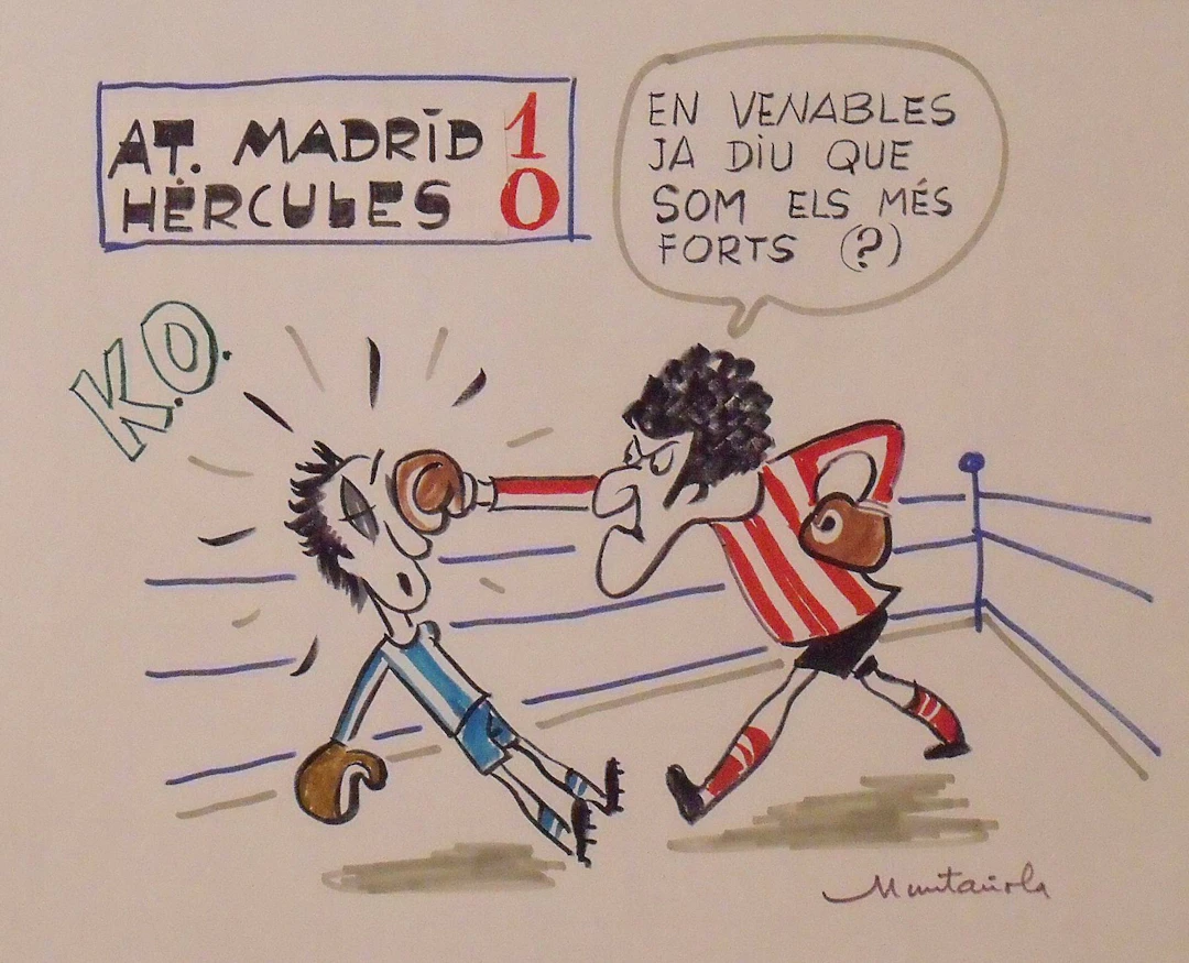 Joaquim Muntañola. Marker drawing ”At. Madrid 1 Hercules 0”. Hand