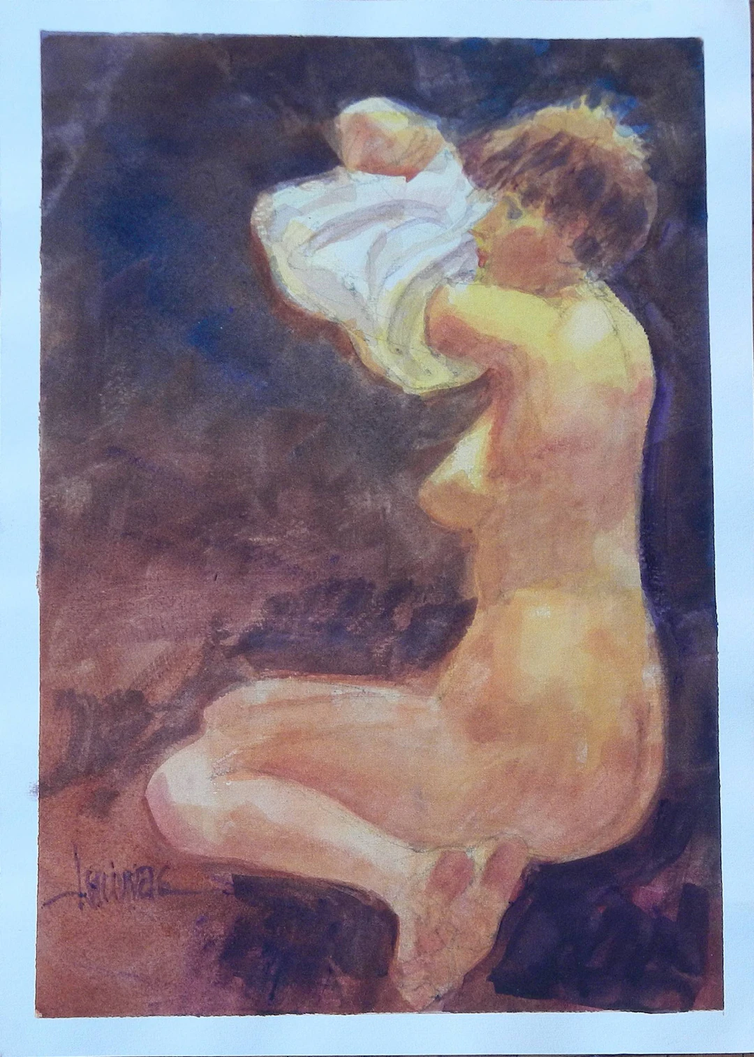 Carlos Enrique Lencinas Gómez. Watercolor on paper. “Female Nude and