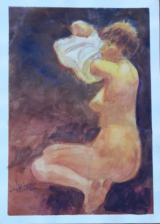 Carlos Enrique Lencinas Gómez. Watercolor on paper. “Female Nude and