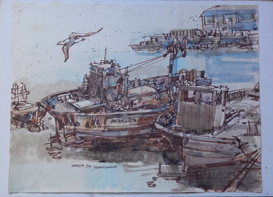 Carlos Enrique Lencinas Gómez (1937-2018). Watercolor and ink on paper.