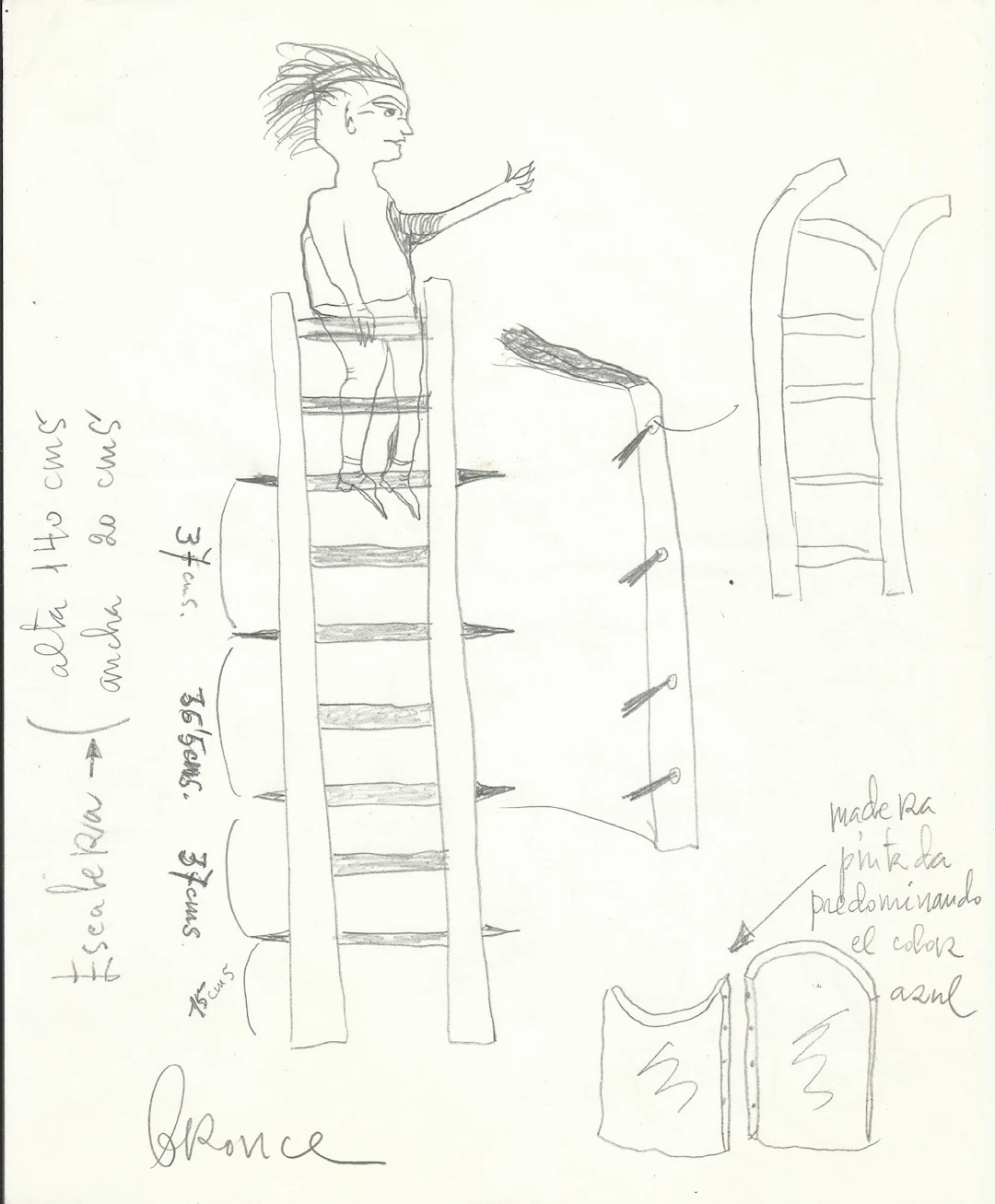 Antonio Beneyto. Pencil drawing on paper. Surrealism. "Bronze staircase."