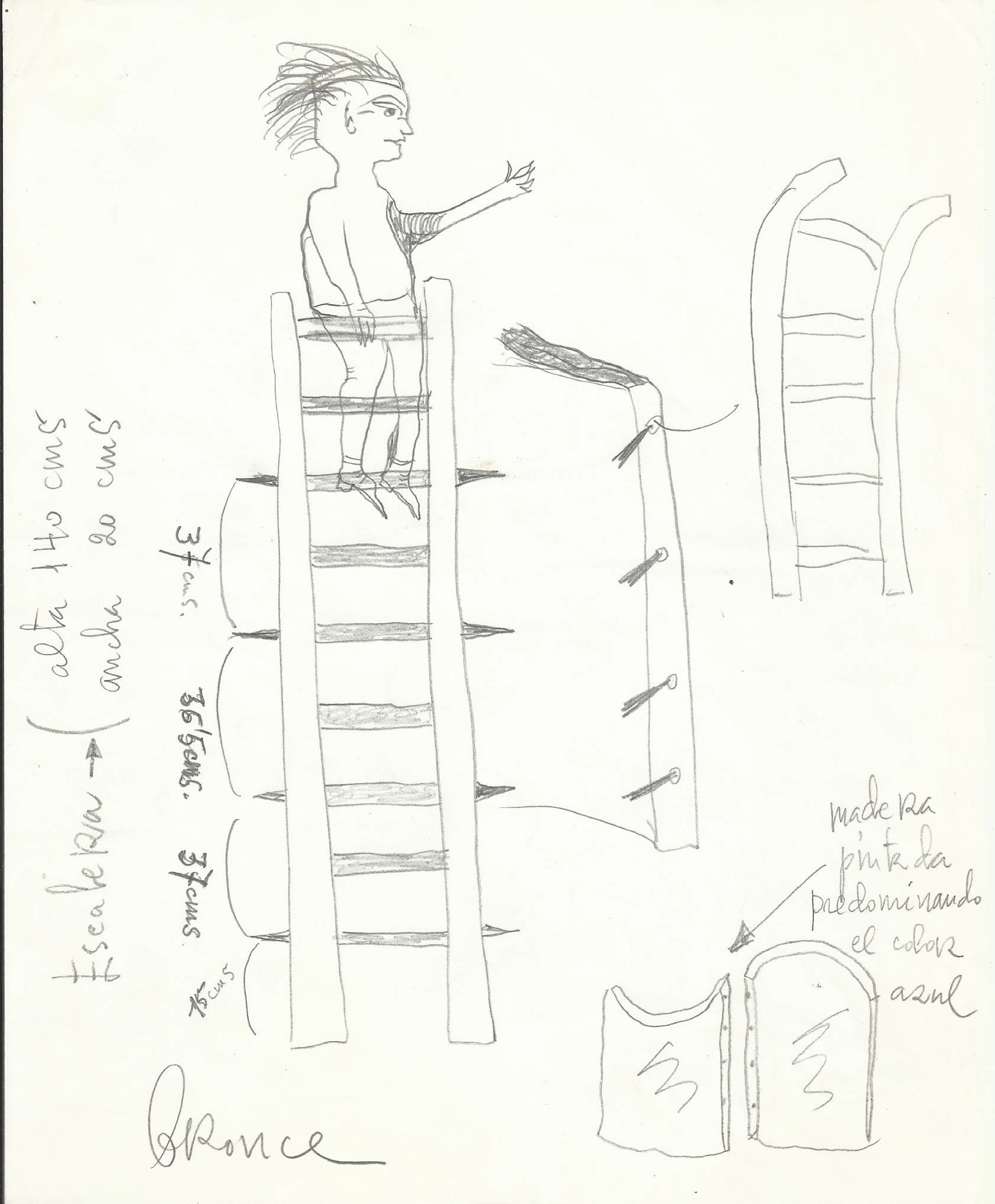 Antonio Beneyto. Pencil drawing on paper. Surrealism. "Bronze staircase."