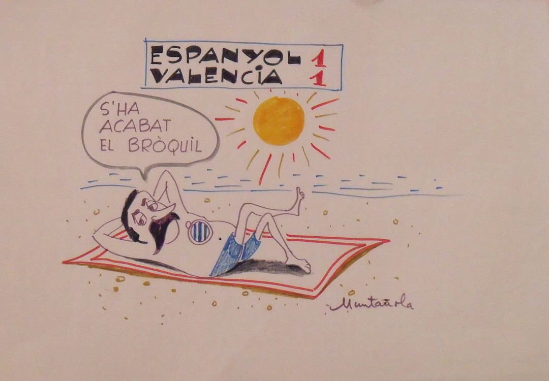 Joaquim Muntañola. Marker drawing “Espanyol 1 Valencia 1”. Hand signed.