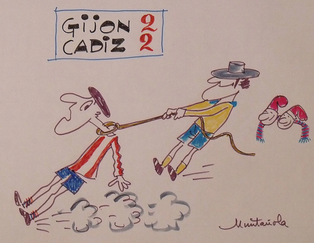 Joaquim Muntañola. Marker drawing “Gijón 2 Cádiz 2”. Hand signed.