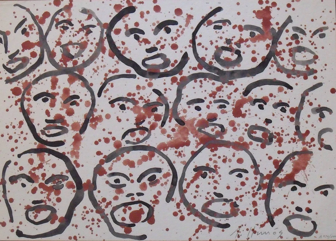Robert Llimós. Lithograph ”Heads” 2000. Certificate of authenticity.