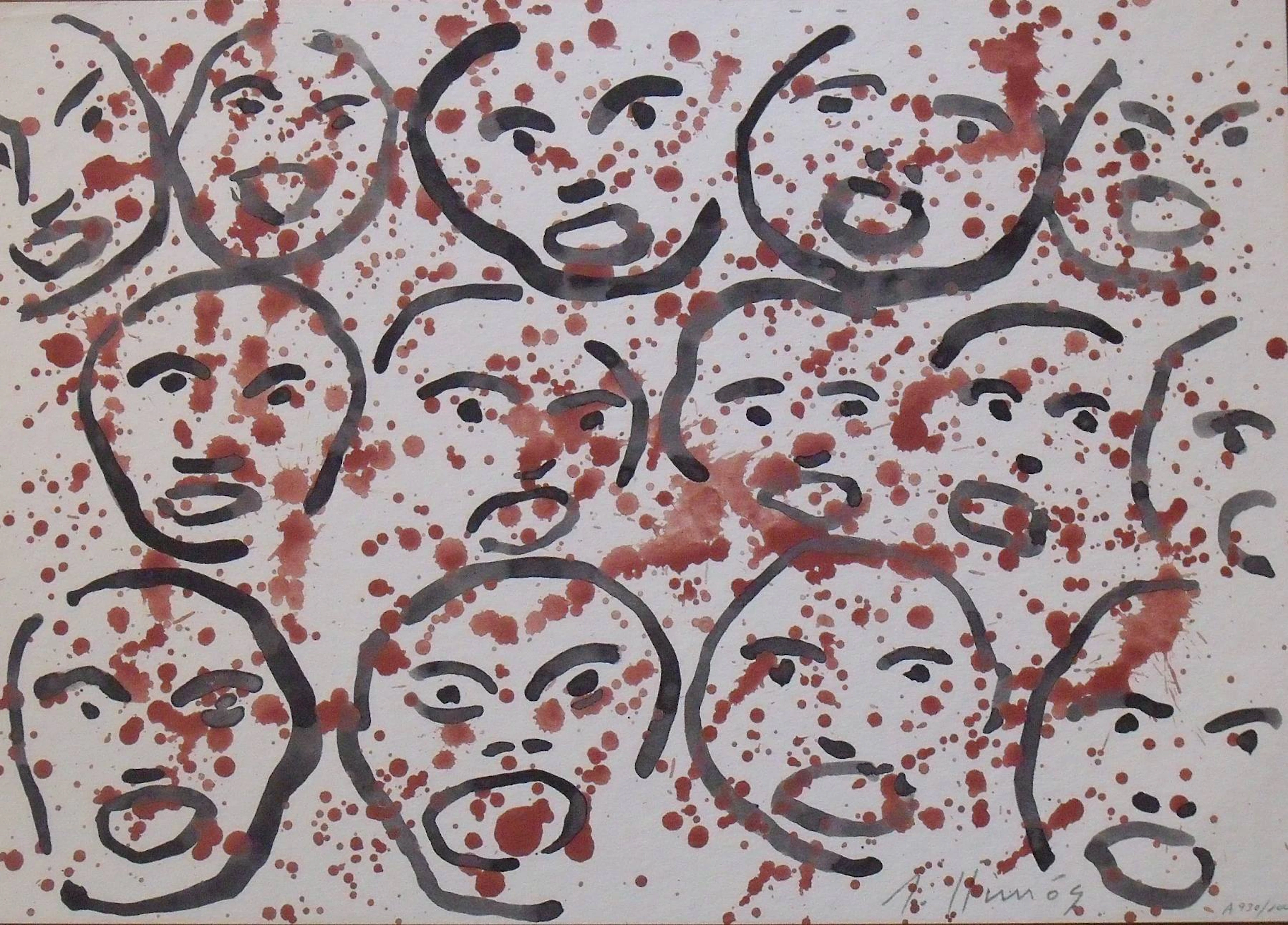 Robert Llimós. Lithograph ”Heads” 2000. Certificate of authenticity.