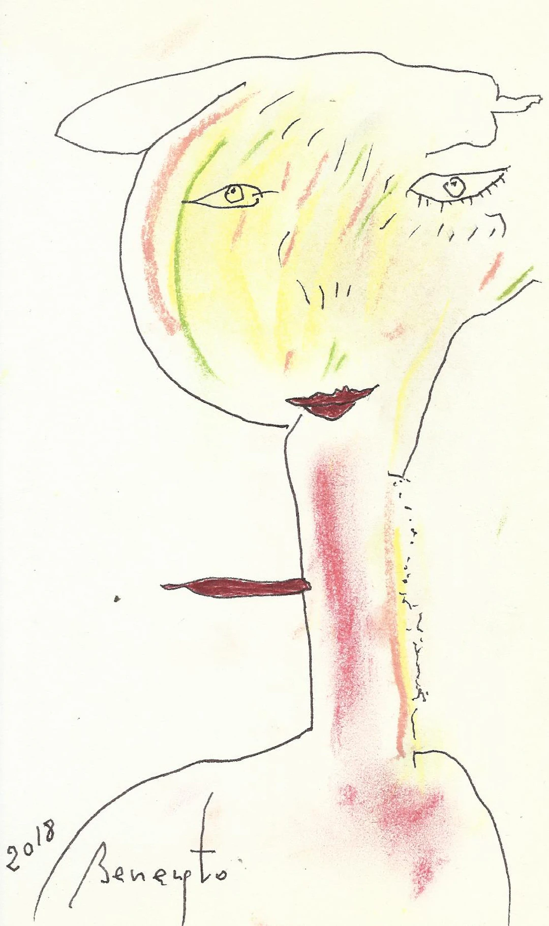 Antonio Beneyto. Ink and colored drawing on paper. Surrealism. Hand-signed.