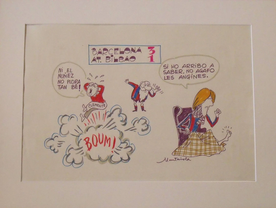 Joaquim Muntañola. Ink and watercolor drawing “Fútbol Barcelona 3