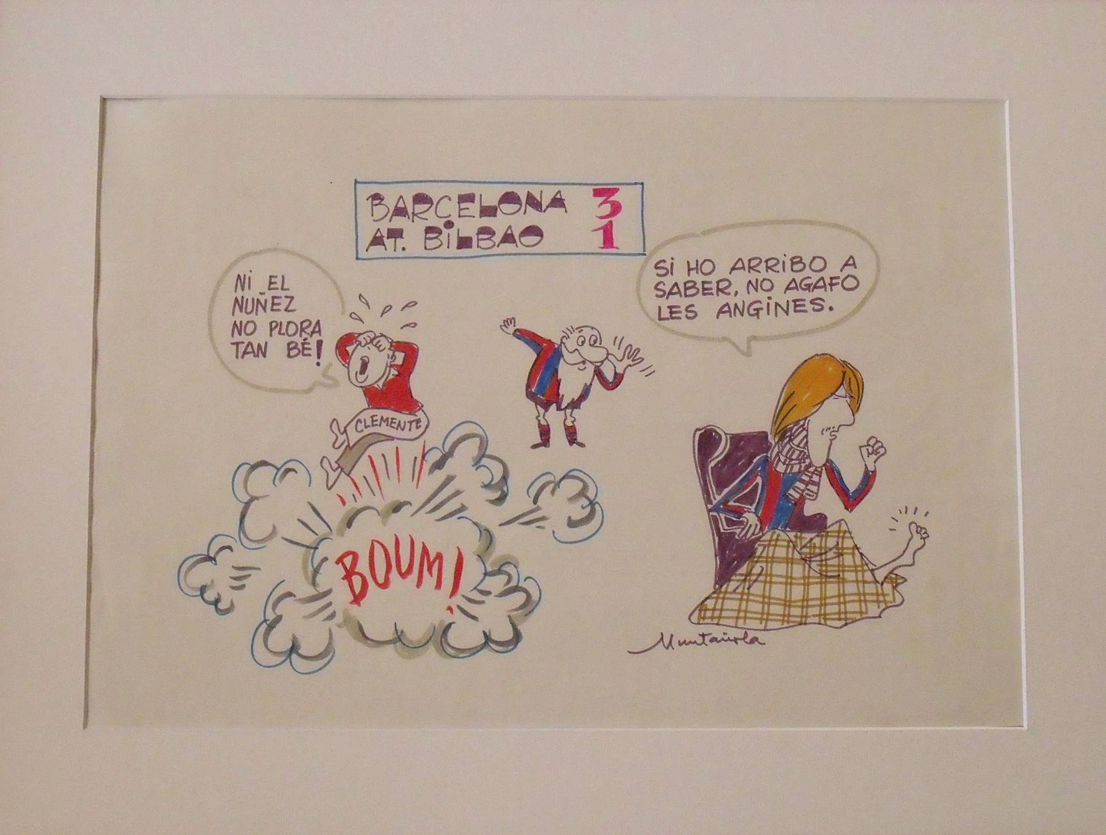Joaquim Muntañola. Ink and watercolor drawing “Fútbol Barcelona 3