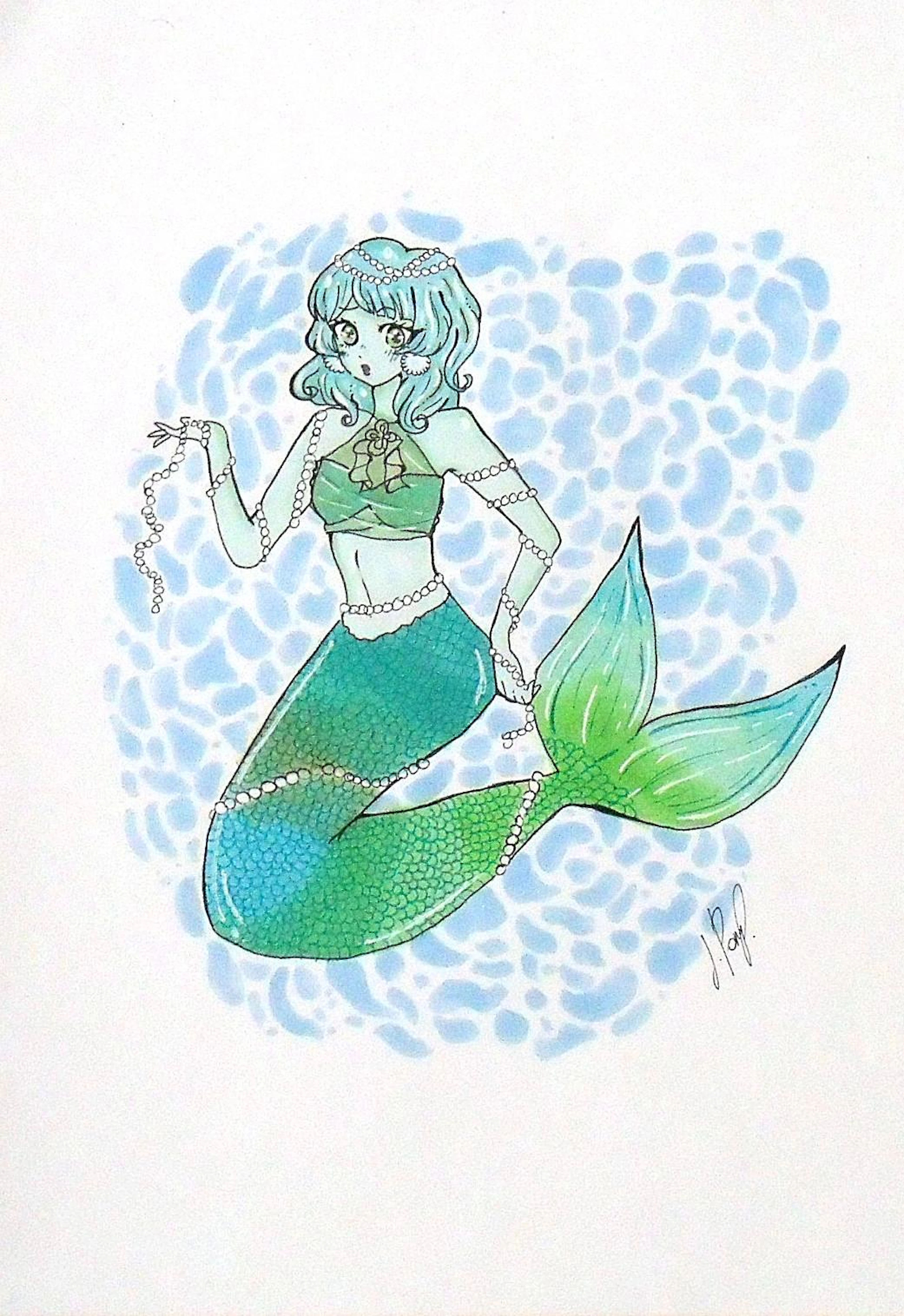 JÚLIA PONS PALLÀS. MANGA-STYLE DRAWING. THE MERMAID. INK AND WATERCOLOR.