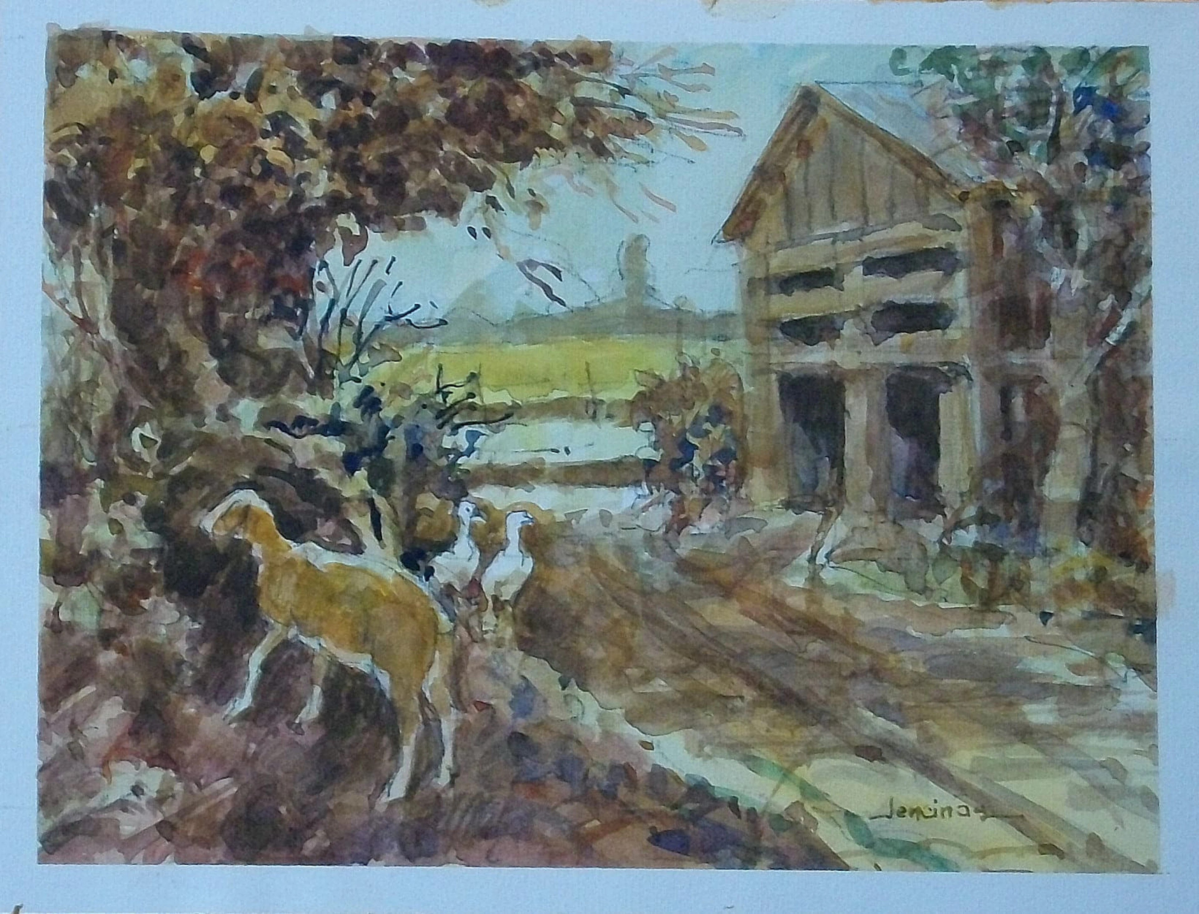 Carlos Enrique Lencinas Gómez. Watercolor on paper. “Farm, Sheep and