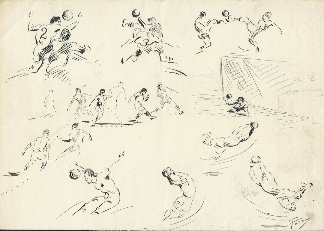 Federico Tormo Monzó. Ink drawing. Valencia C.F. 1940s. Football.
