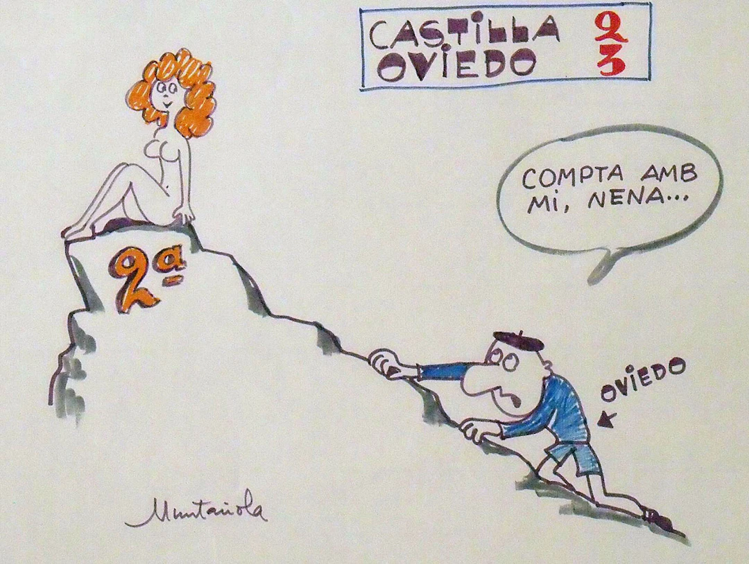 Joaquim Muntañola. Marker drawing “Castilla 2 Oviedo 3”. Hand signed.