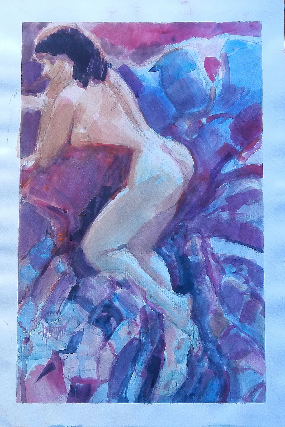 Carlos Enrique Lencinas Gómez. Watercolor on paper. “Female Nude”.