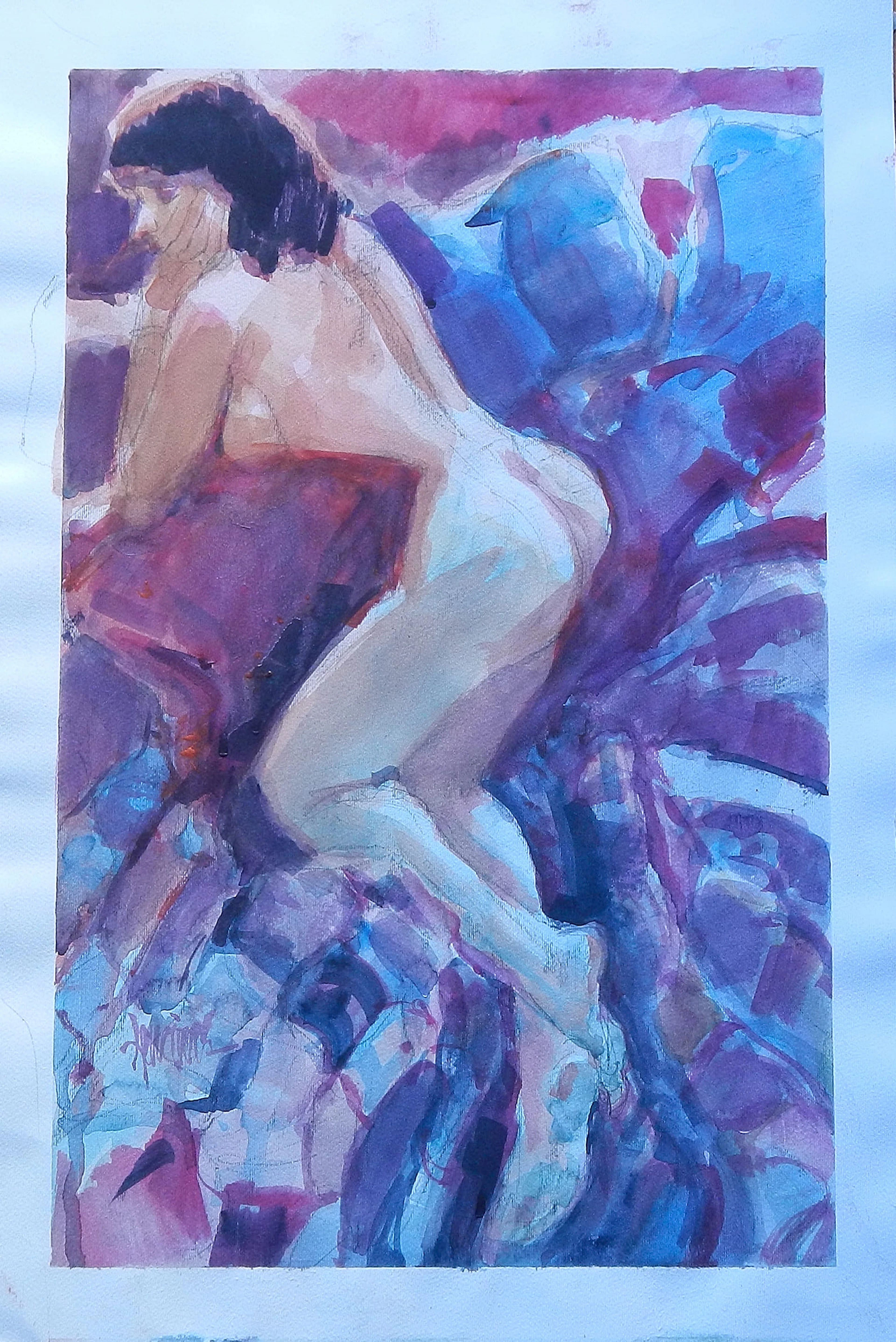 Carlos Enrique Lencinas Gómez. Watercolor on paper. “Female Nude”.