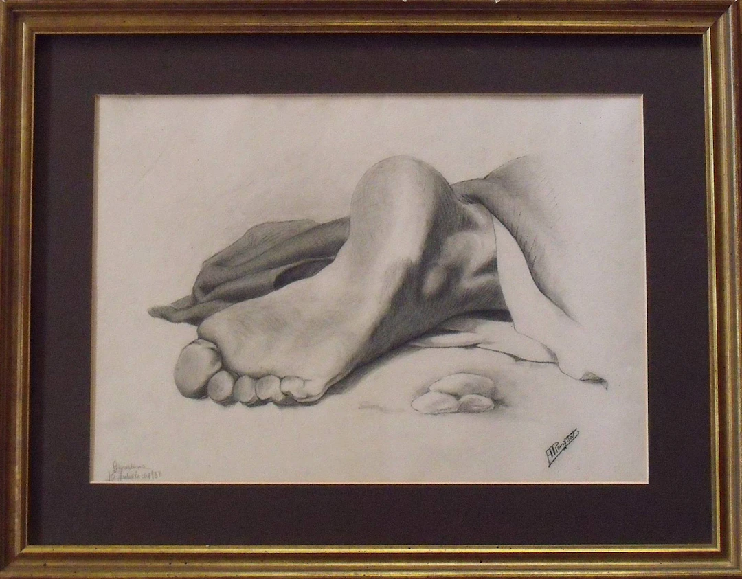 Alfred Revetllat Fosch. Pencil drawing "Feet". Hand signed. Dated