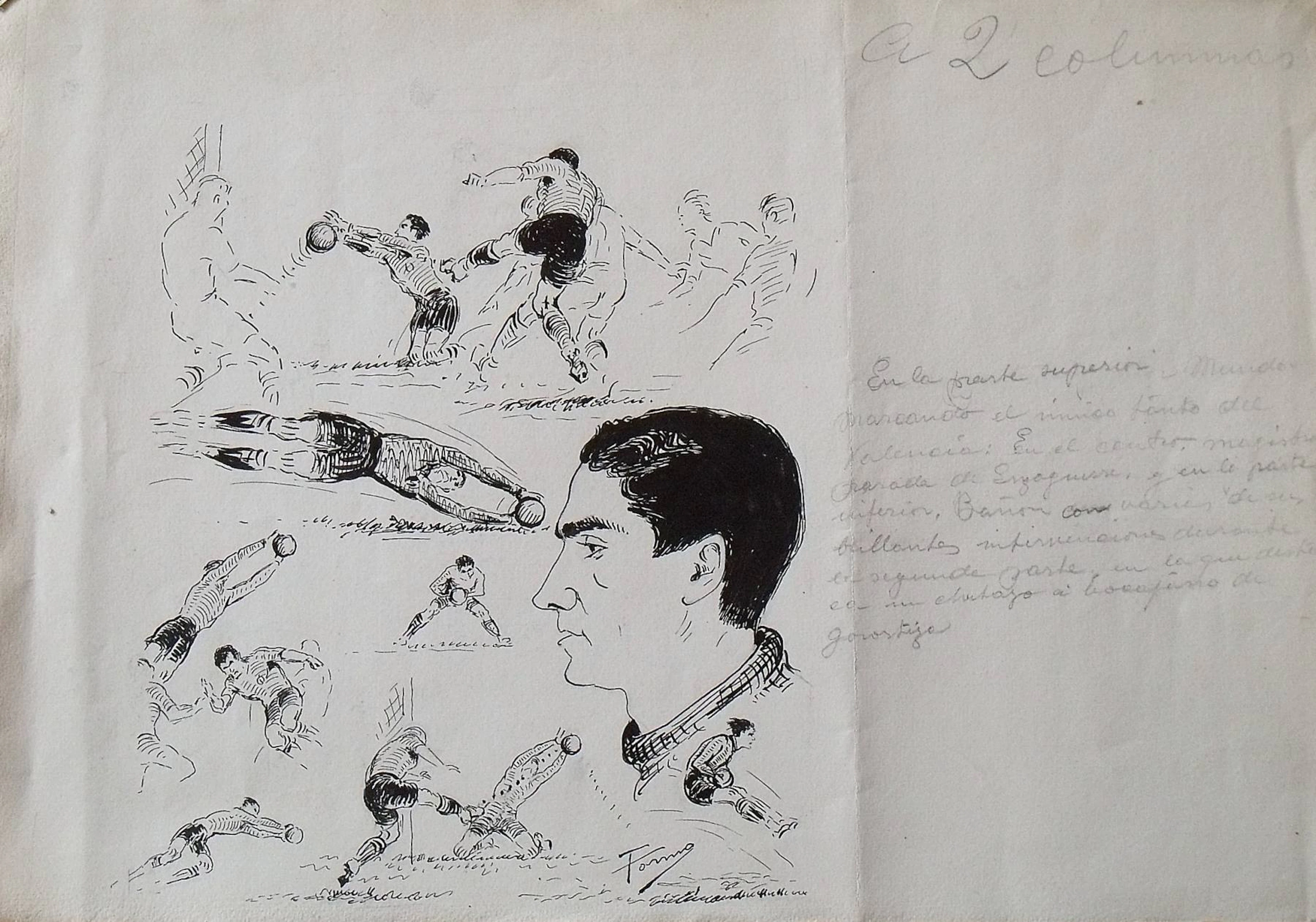 Federico Tormo Monzó. Ink drawing. "Valencia F. C.- Athletic Bilbao