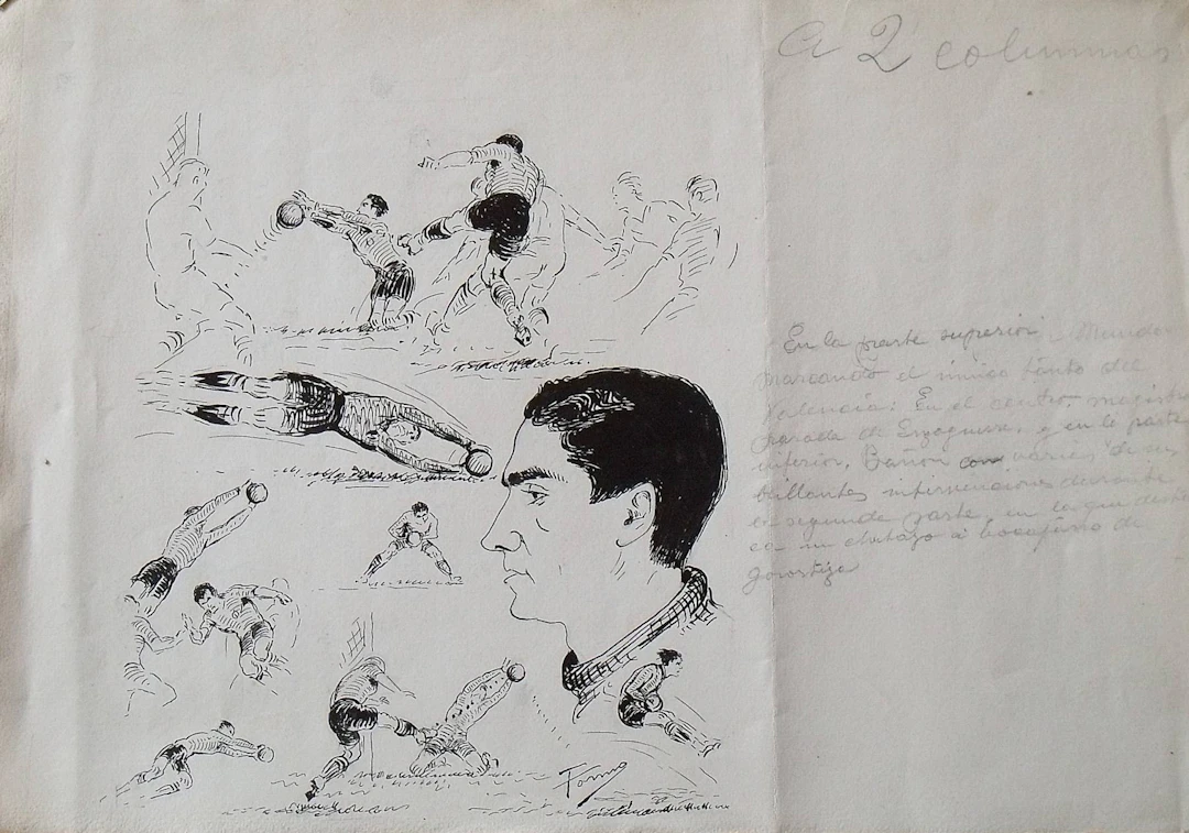 Federico Tormo Monzó. Ink drawing. "Valencia F. C.- Athletic Bilbao