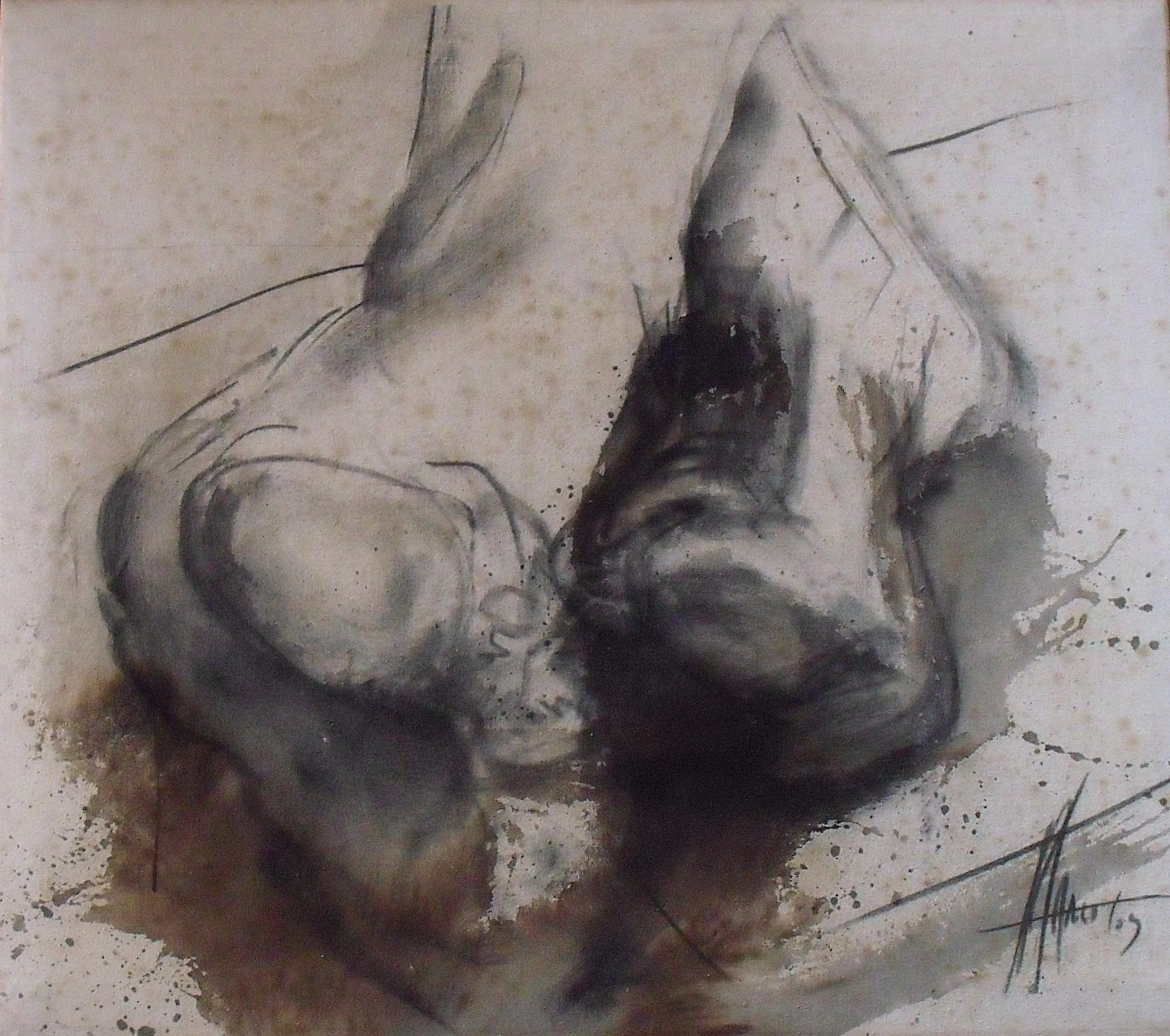 Marc Prat Codina. Mixed technique on canvas. "Feet". 80x90cm. 2009.