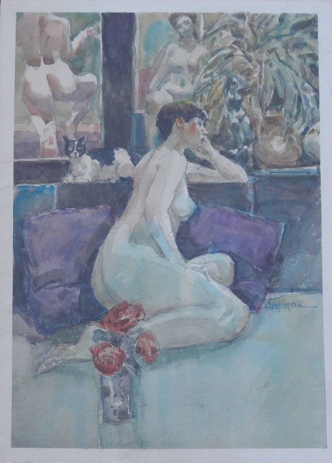 Carlos Enrique Lencinas Gómez. Watercolor on paper. “Female Nude and
