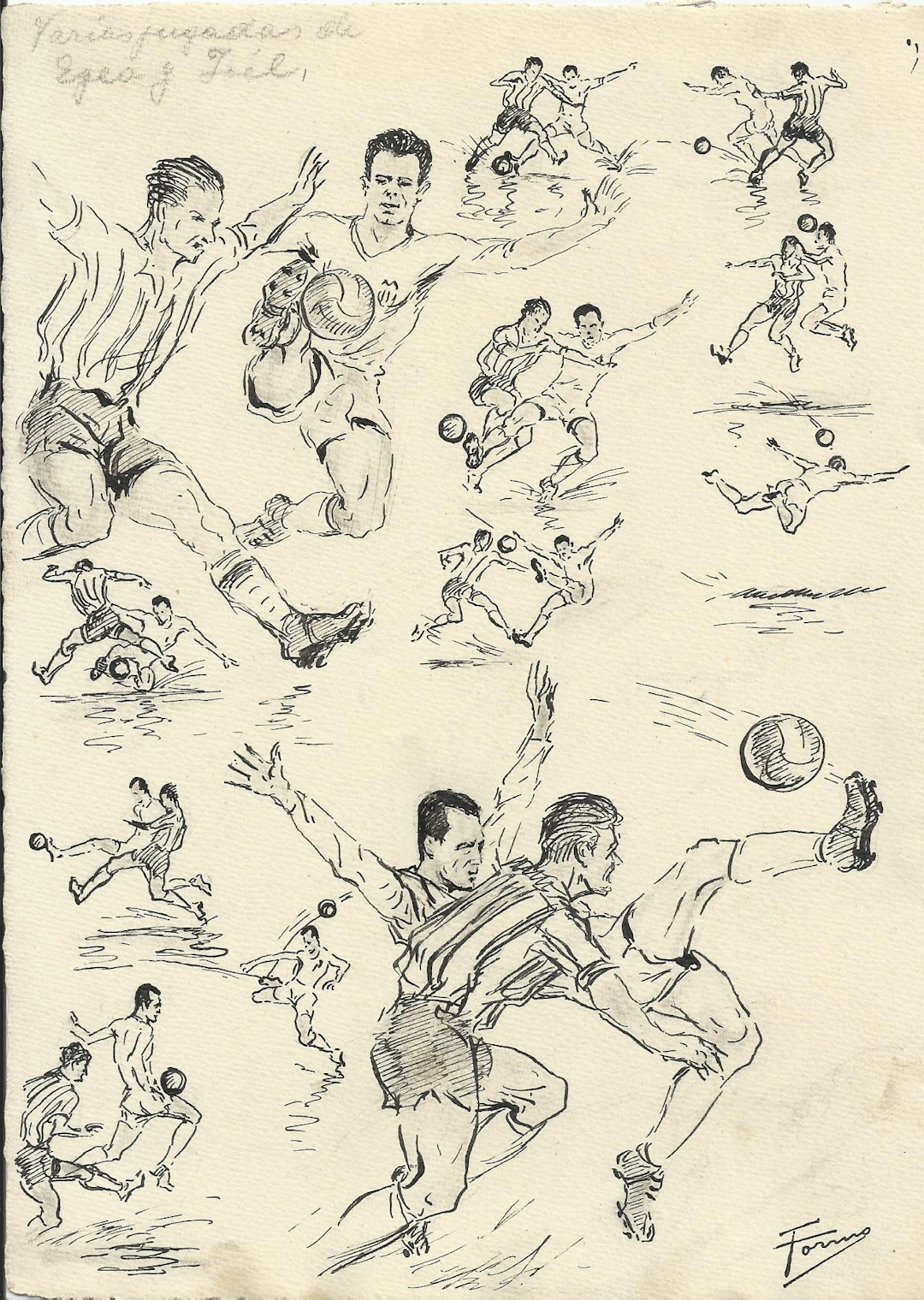 Federico Tormo Monzó. Ink drawing. "Valencia C. F. 3- Granada 0".