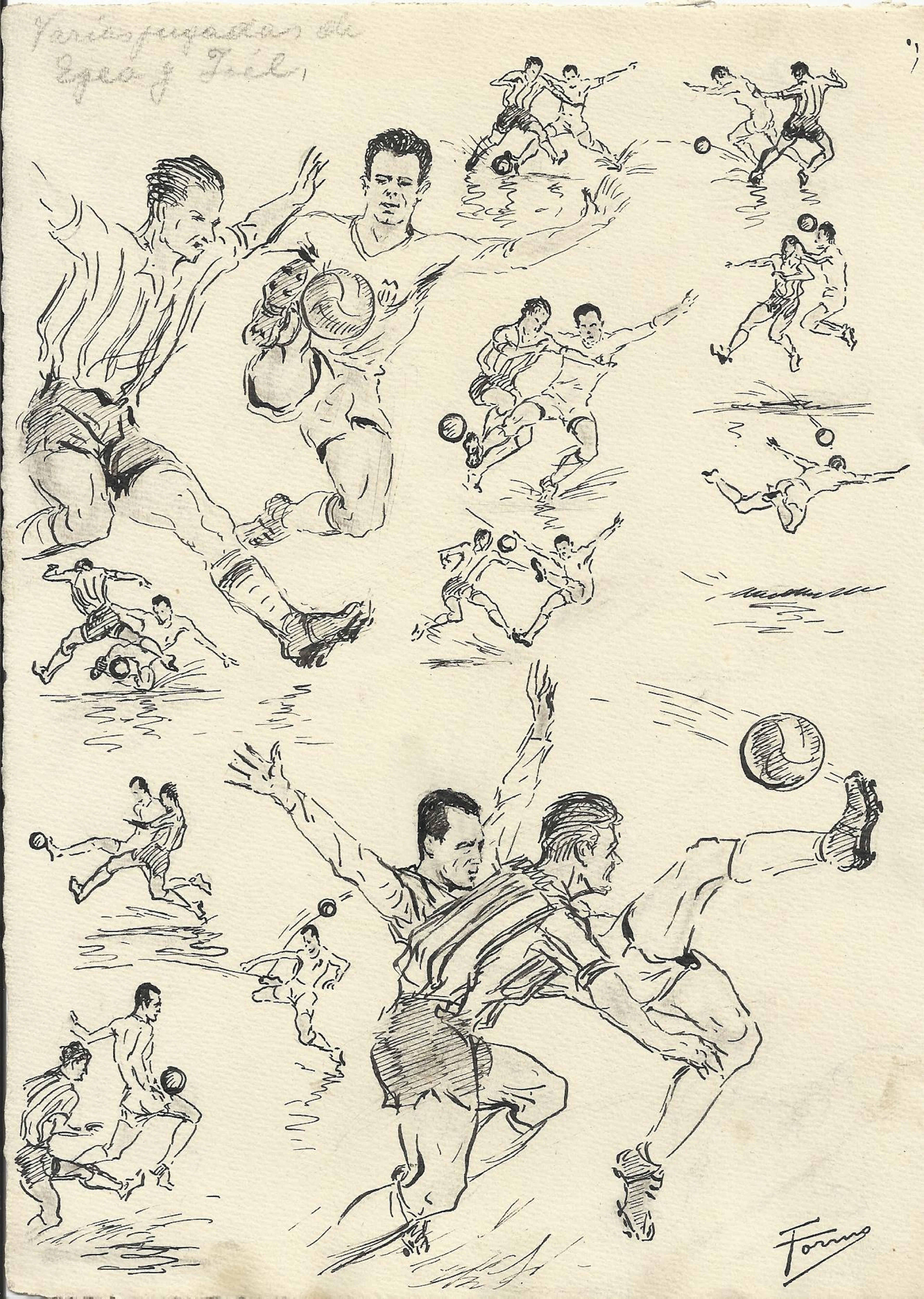 Federico Tormo Monzó. Ink drawing. "Valencia C. F. 3- Granada 0".