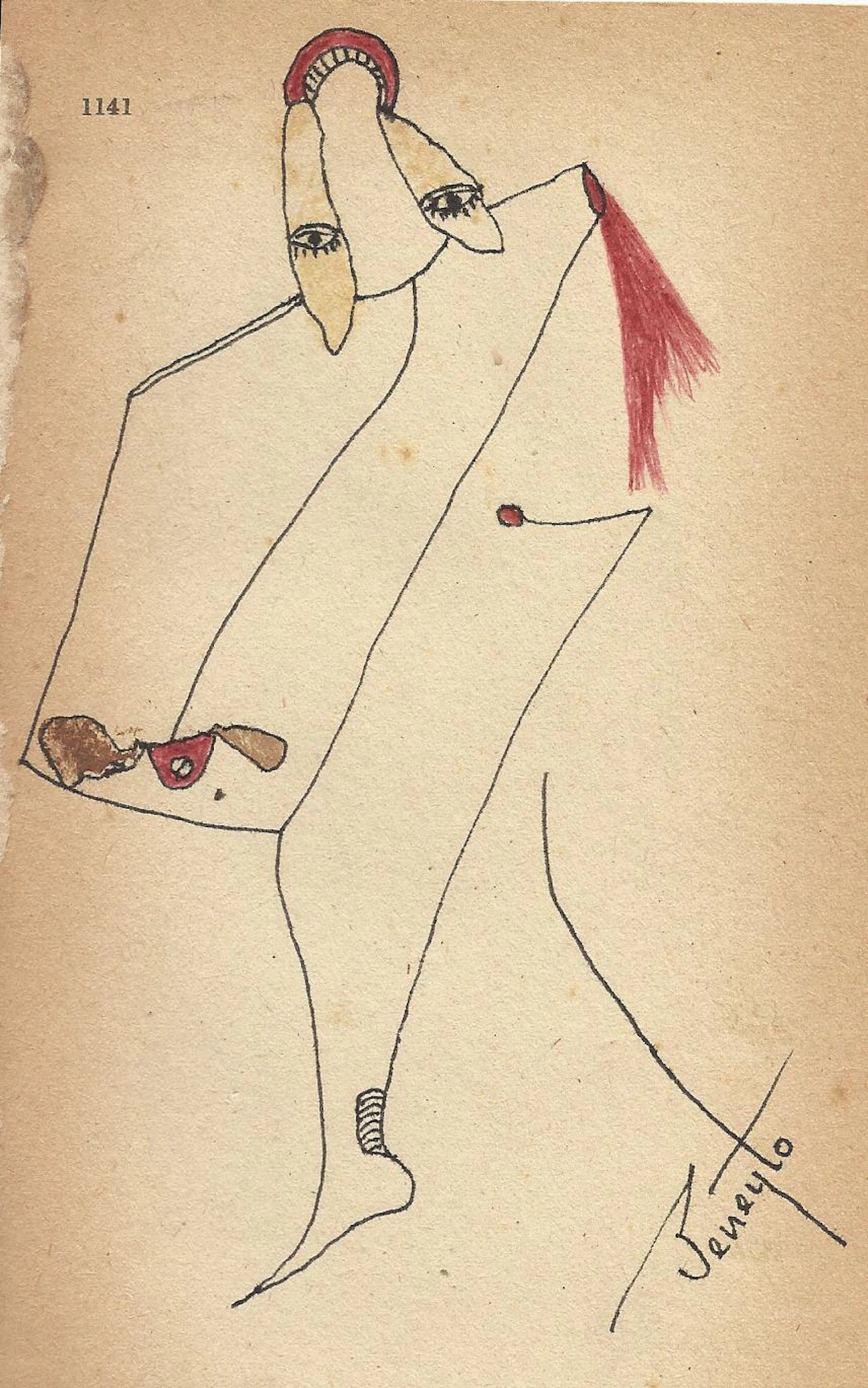 Antonio Beneyto. Ink and colored drawing on paper. Surrealism. Hand-signed.